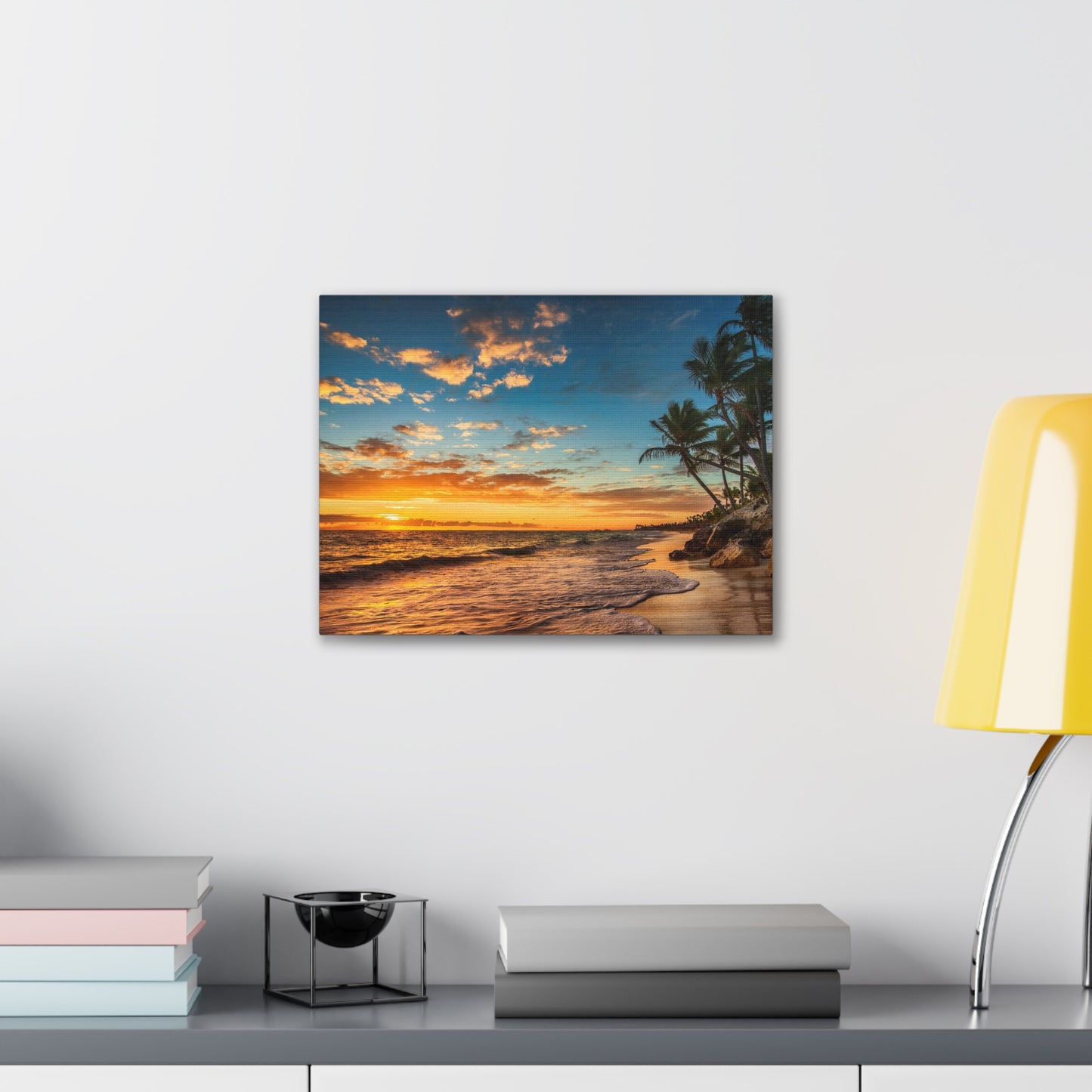 Tropical Island Beach Sunrise Ocean Canvas Wall Art for Home Decor Ready-to-Hang