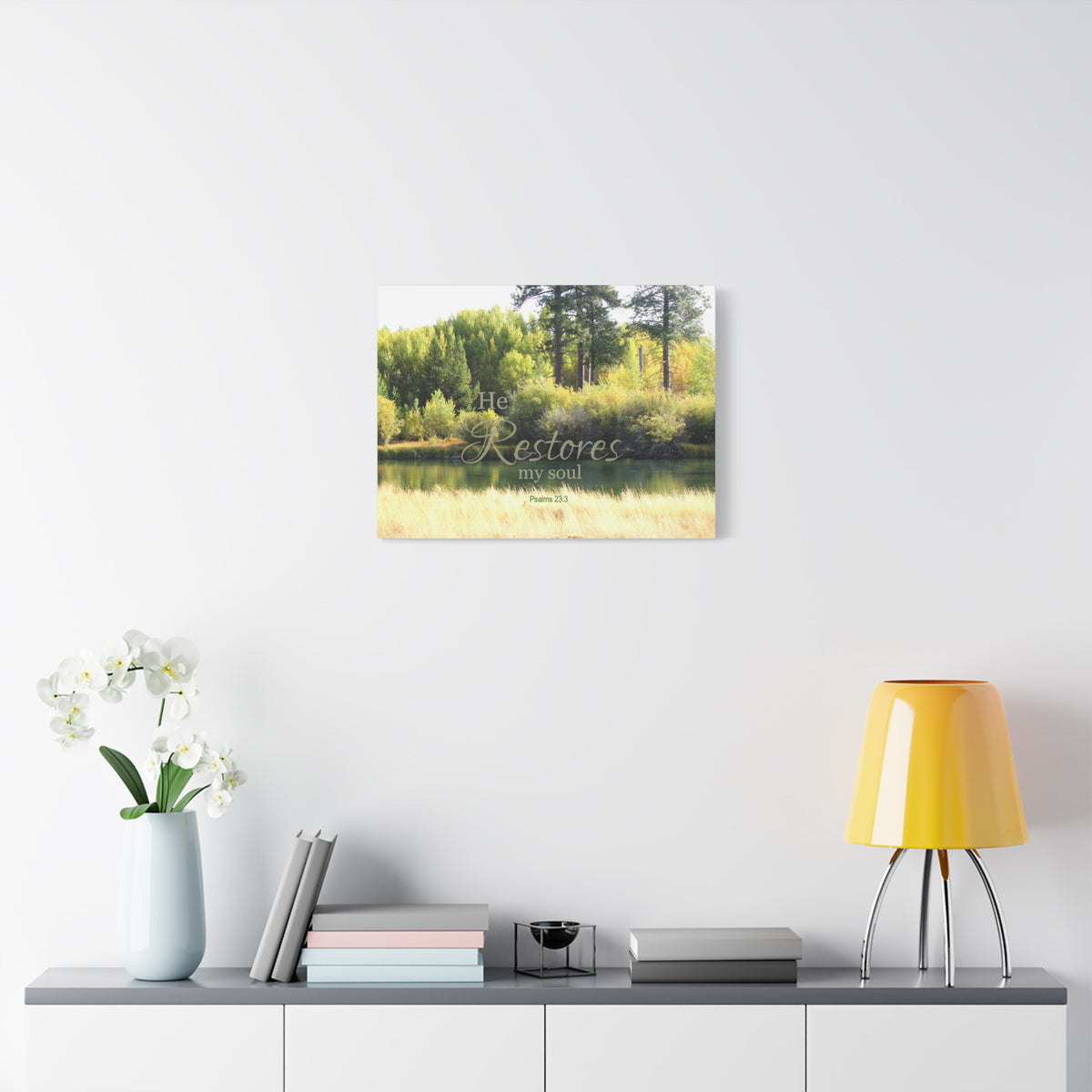 Scripture Canvas He Restores My Soul Psalms 23:3 Christian Wall Art Bible Verse Print Ready to Hang