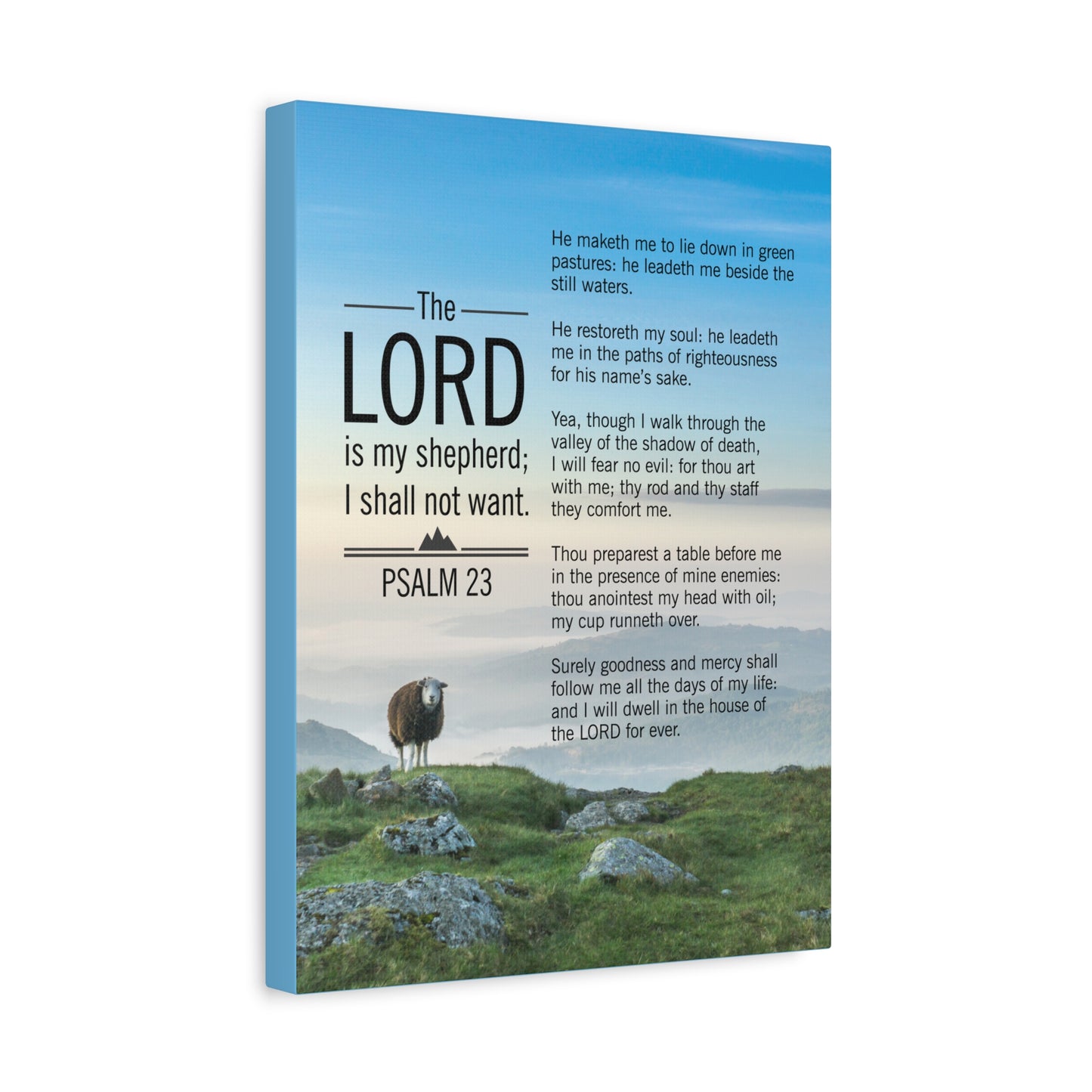 Bible Verse Canvas The Lord is My Shepherd Blue Sky Psalm 23 Wall Art Christian Home Decor