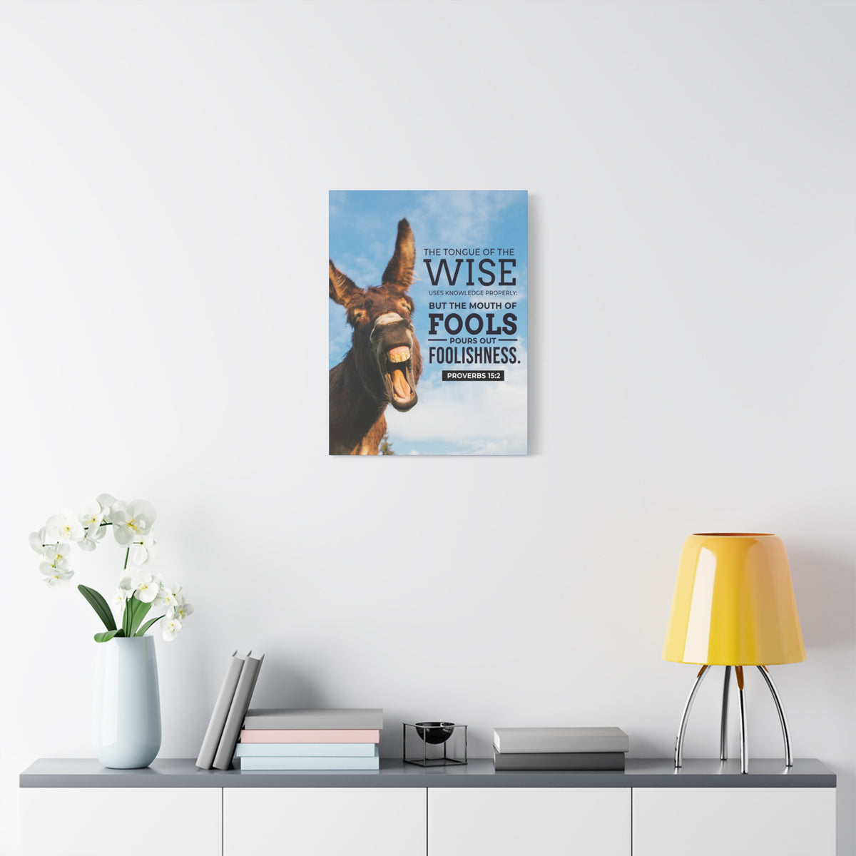 Scripture Canvas Grievous Words Donkey Proverbs 15:2 Christian Wall Art Bible Verse Print Ready to Hang