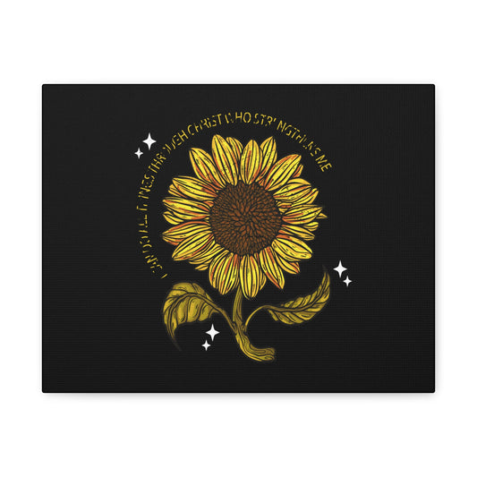 Through Christ Sunflower Philippians 4:13 Christian Wall Art Bible Verse Print Ready to Hang