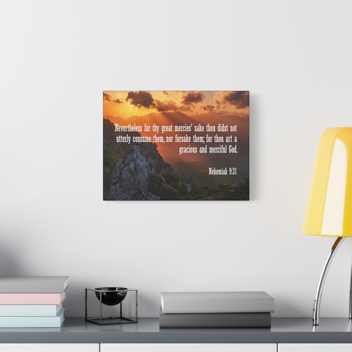 Scripture Canvas Gracious and Merciful God Nehemiah 9:31 Christian Wall Art Bible Verse Print Ready to Hang