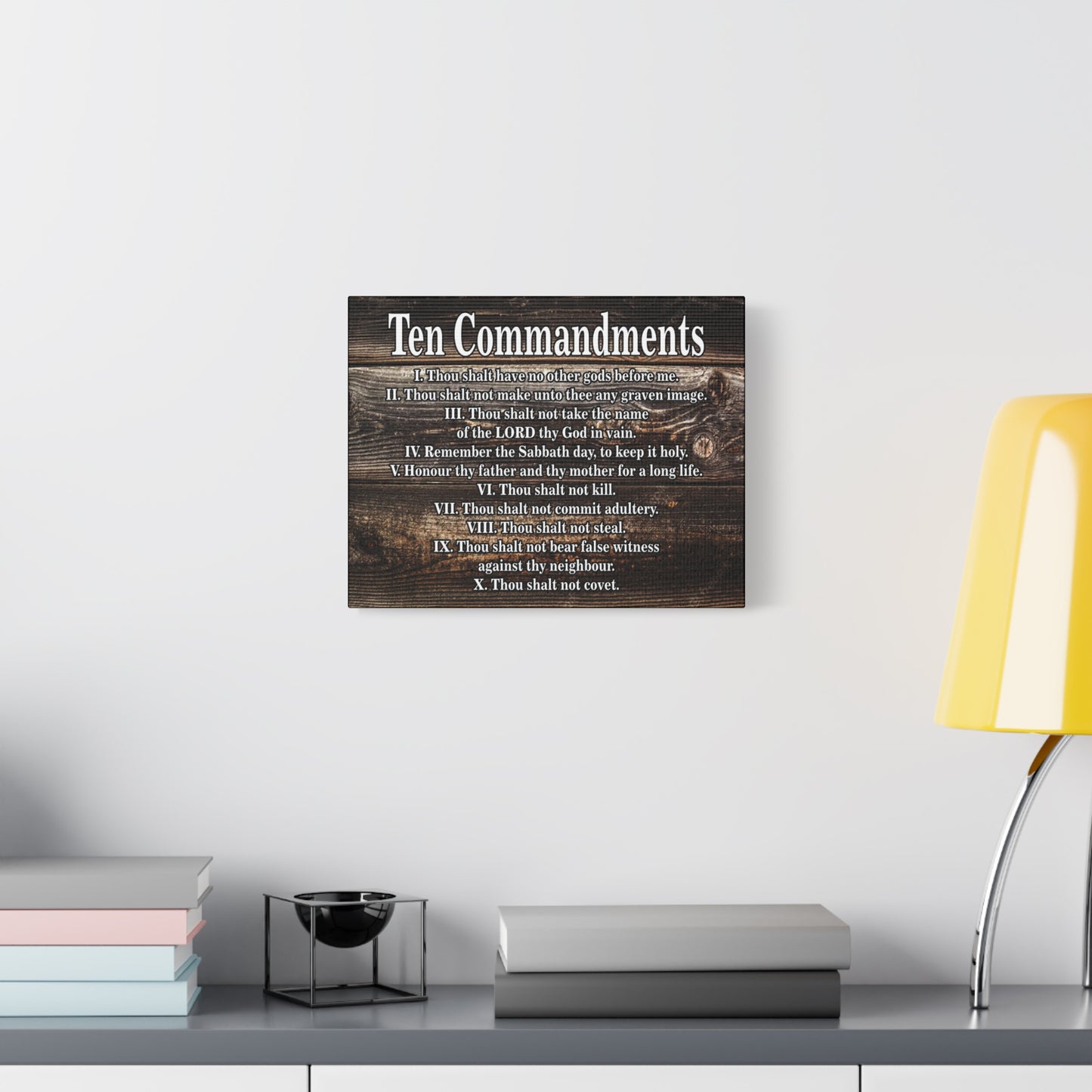 Scripture Canvas Ten Commandments Wood Brown Christian Wall Art Print Ready to Hang