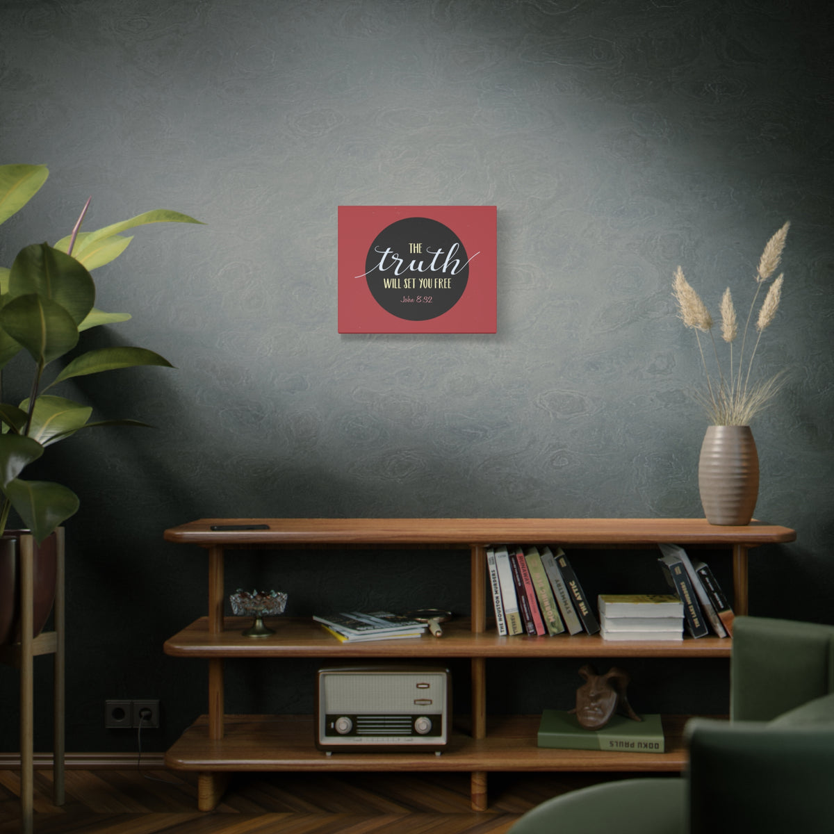 Scripture Canvas The Truth Red John 8:32 Christian Wall Art Bible Verse Print Ready to Hang