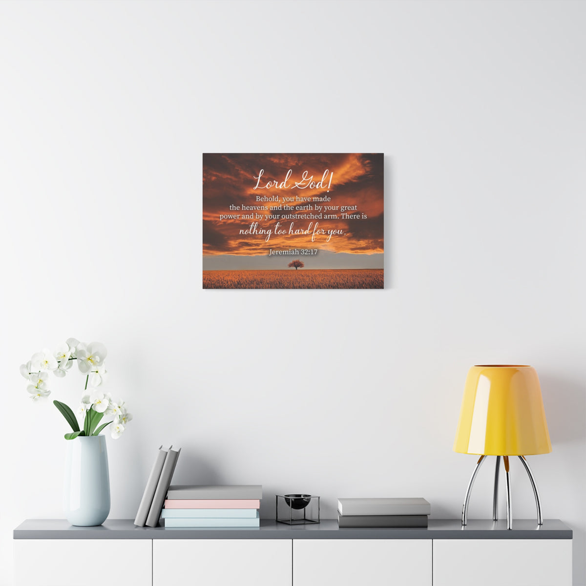 Scripture Canvas Great Power Jeremiah 32:17 Christian Wall Art Bible Verse Print Ready to Hang