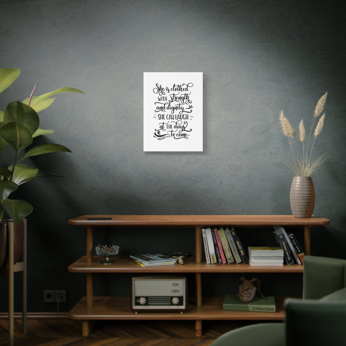 Scripture Canvas With Strength Proverbs 31:25 Christian Wall Art Bible Verse Print Ready to Hang