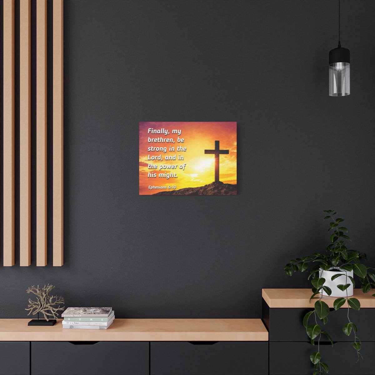 Scripture Canvas Be Strong Ephesians 6:10 Christian Wall Art Bible Verse Print Ready to Hang