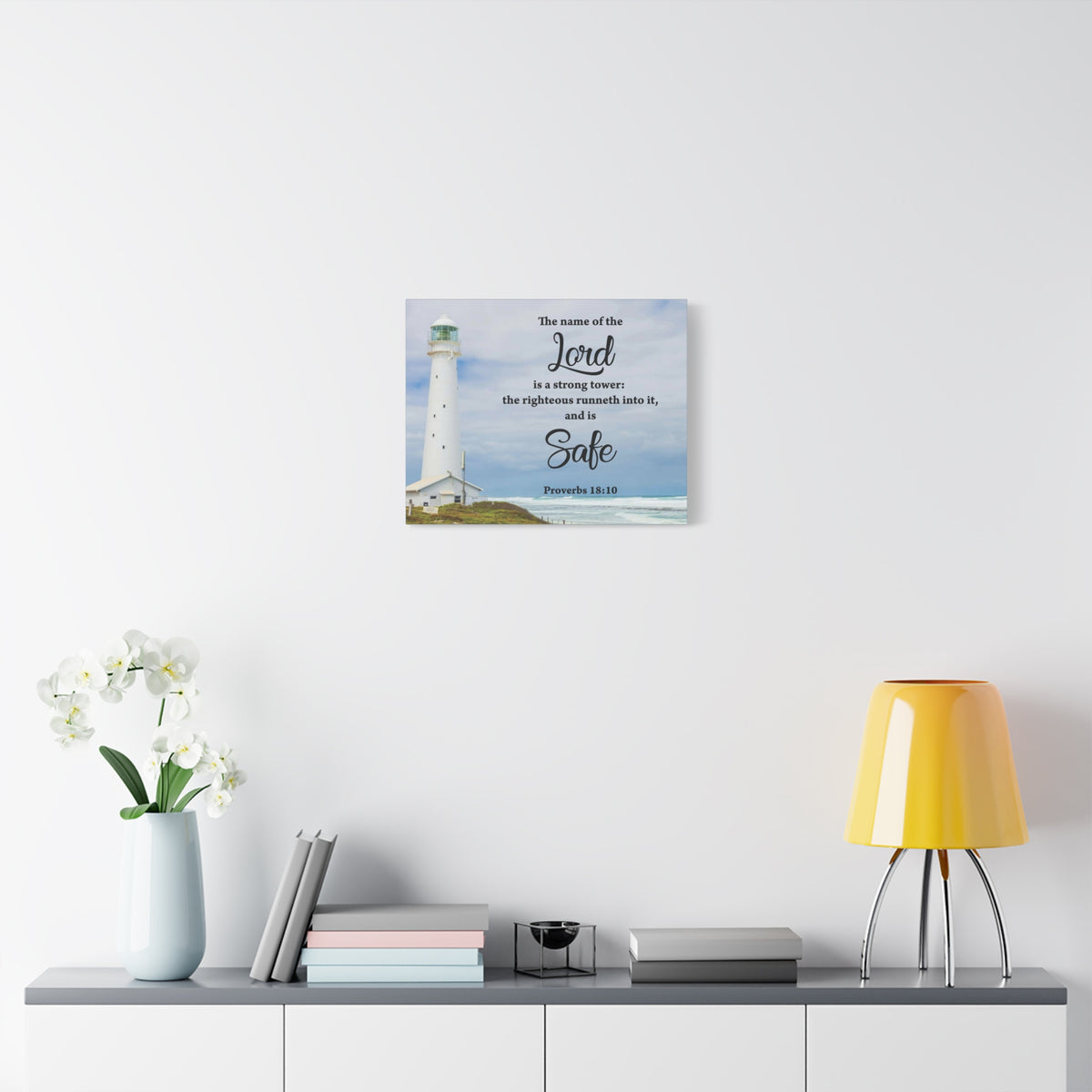 Scripture Canvas The Lord is Safe Proverbs 18:10 Christian Wall Art Bible Verse Print Ready to Hang