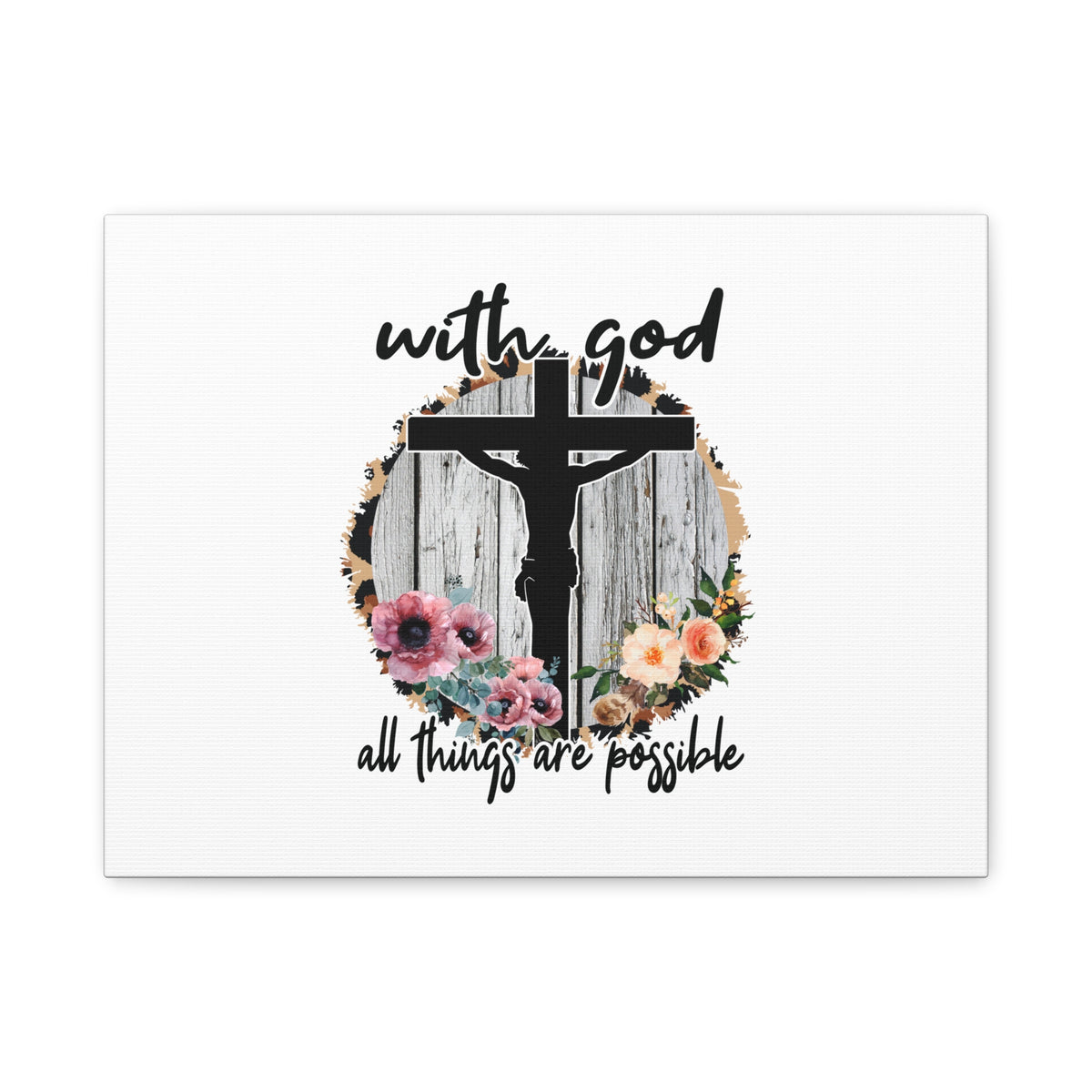 Scripture Canvas All Things Are Possible Mark 10:27 Flower Cross Christian Wall Art Bible Verse Print Ready to Hang
