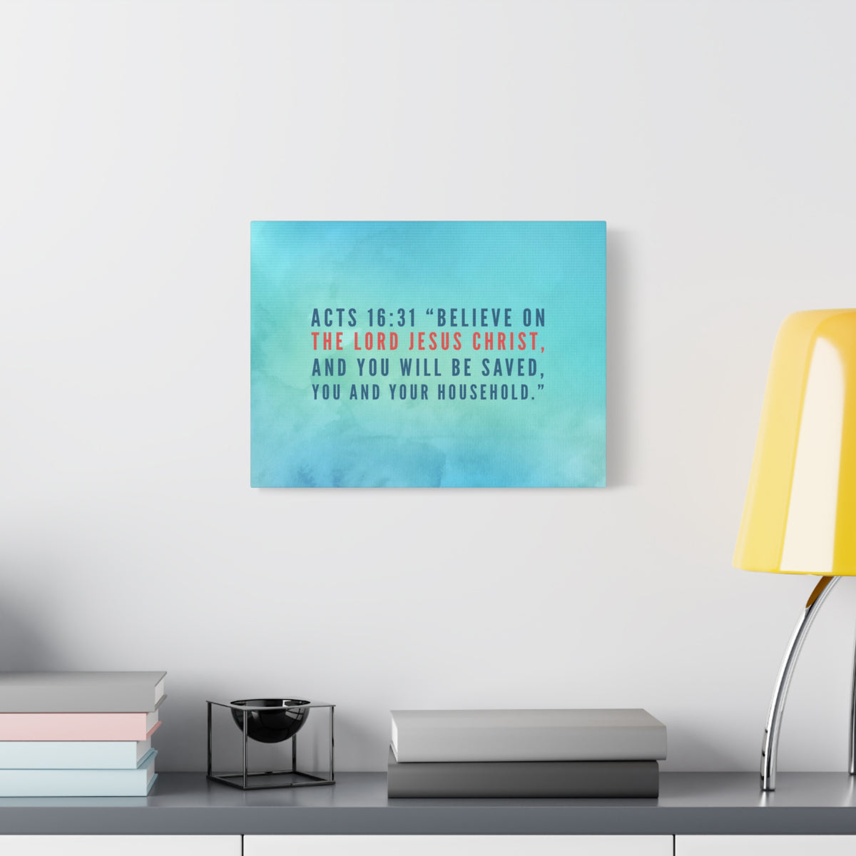 Scripture Canvas You Will Be Saved Acts 16:31 Christian Wall Art Bible Verse Print Ready to Hang