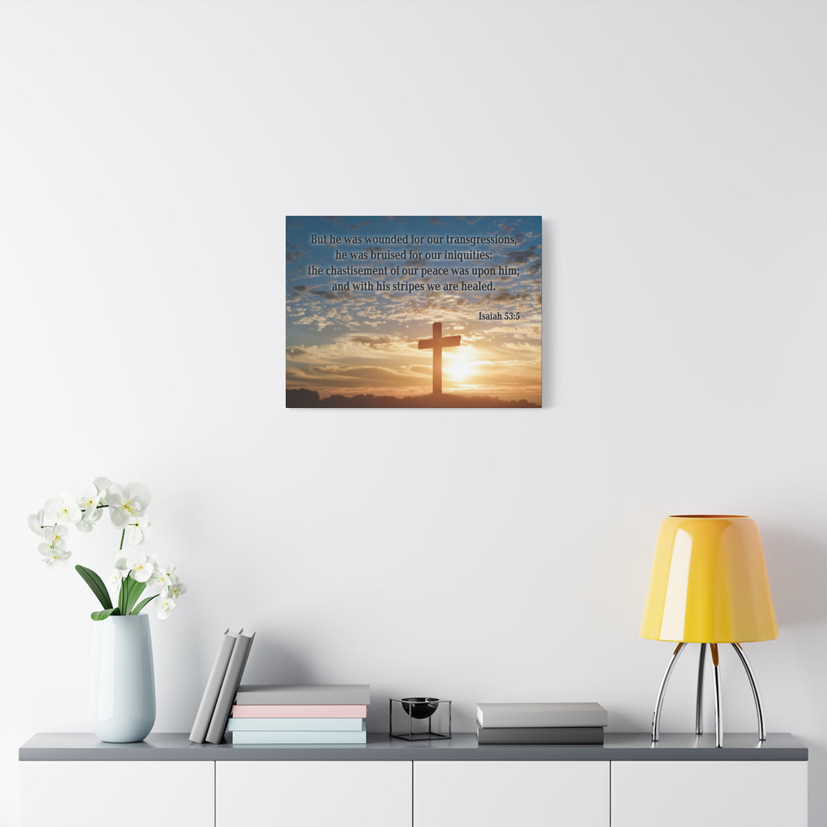 Scripture Canvas Wounded For Our Transgressions Isaiah 53:5 Christian Wall Art Bible Verse Print Ready to Hang