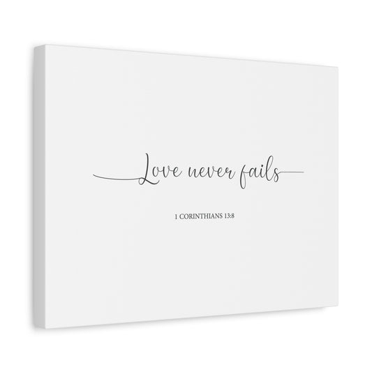 Scripture Canvas Love Never Fails 1 Corinthians 13:8 Christian Wall Art Bible Verse Print Ready to Hang