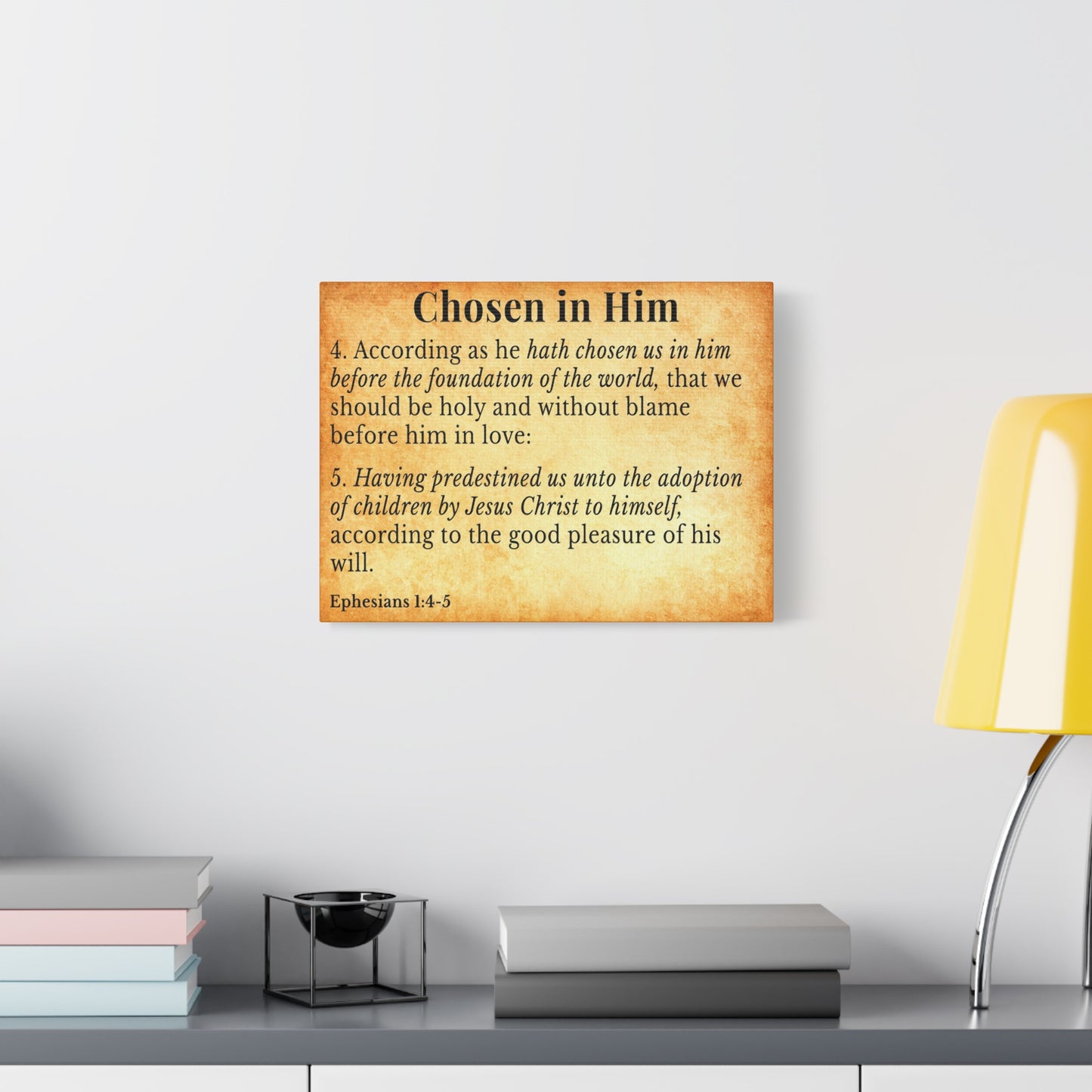 Scripture Walls Ephesians 1:4-5 Chosen in Christ Gold Bible Verse Canvas Christian Wall Art Ready to Hang Unframed
