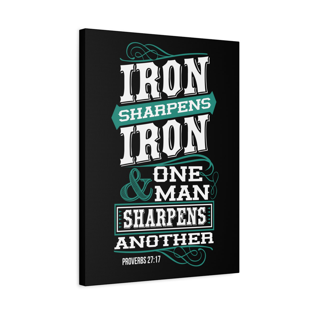 Scripture Canvas Iron Sharpens Iron Proverbs 27:17 Christian Wall Art Bible Verse Print Ready to Hang