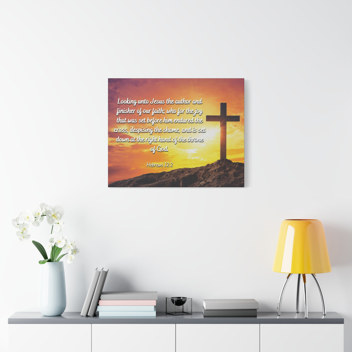 Scripture Canvas Endured The Cross Hebrews 12:2 Christian Wall Art Bible Verse Print Ready to Hang