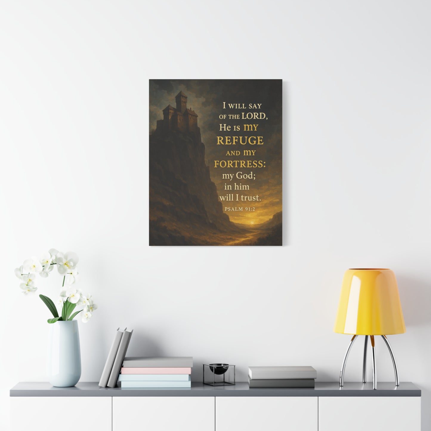 Bible Verse Canvas Psalm 91:2 Christian Home Décor Wall Art Scripture Ready to Hang Faith Print