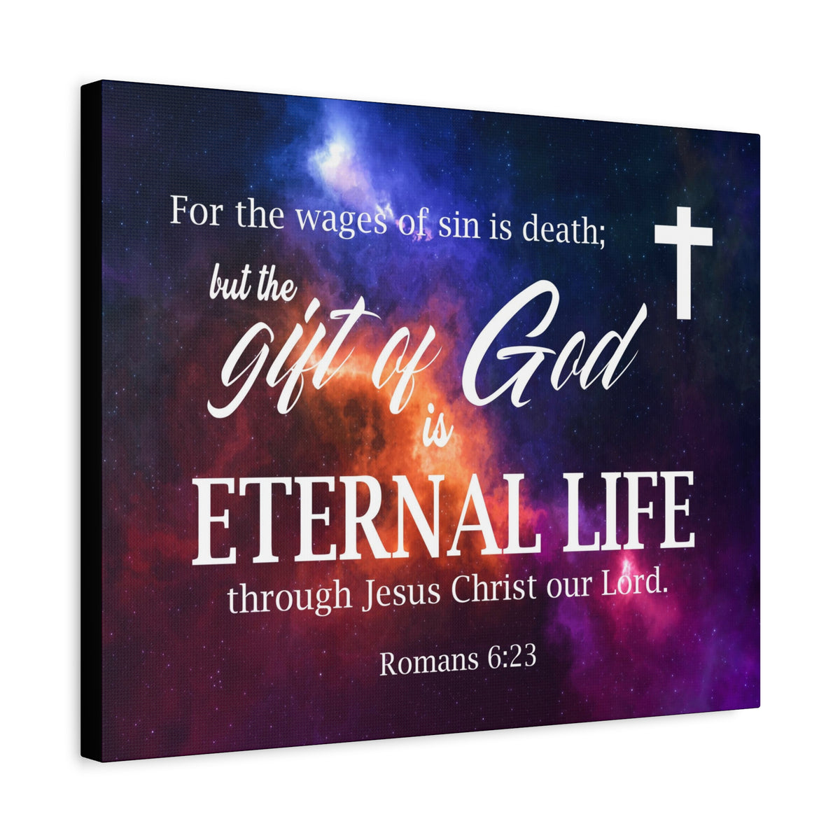Scripture Canvas Gift of God is Eternal Life Romans 6:23 Christian Wall Art Bible Verse Print Ready to Hang