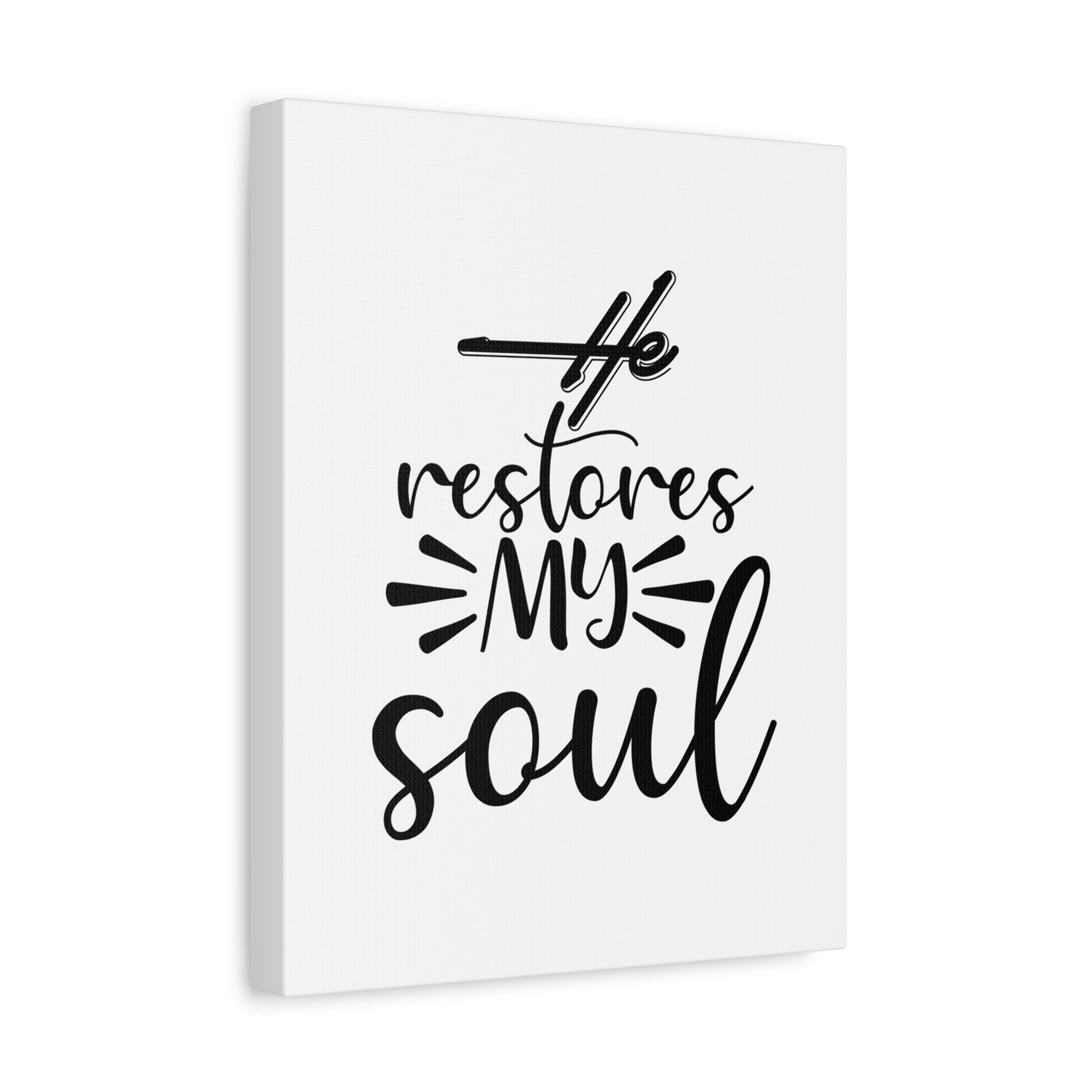 Scripture Canvas He Restores My Soul Psalm 23:3 Christian Wall Art Bible Verse Print Ready to Hang