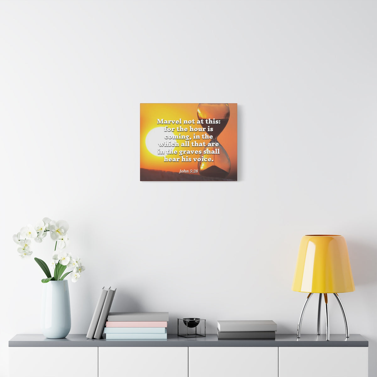 Scripture Canvas Hear His Voice John 5:28 Christian Wall Art Bible Verse Print Ready to Hang