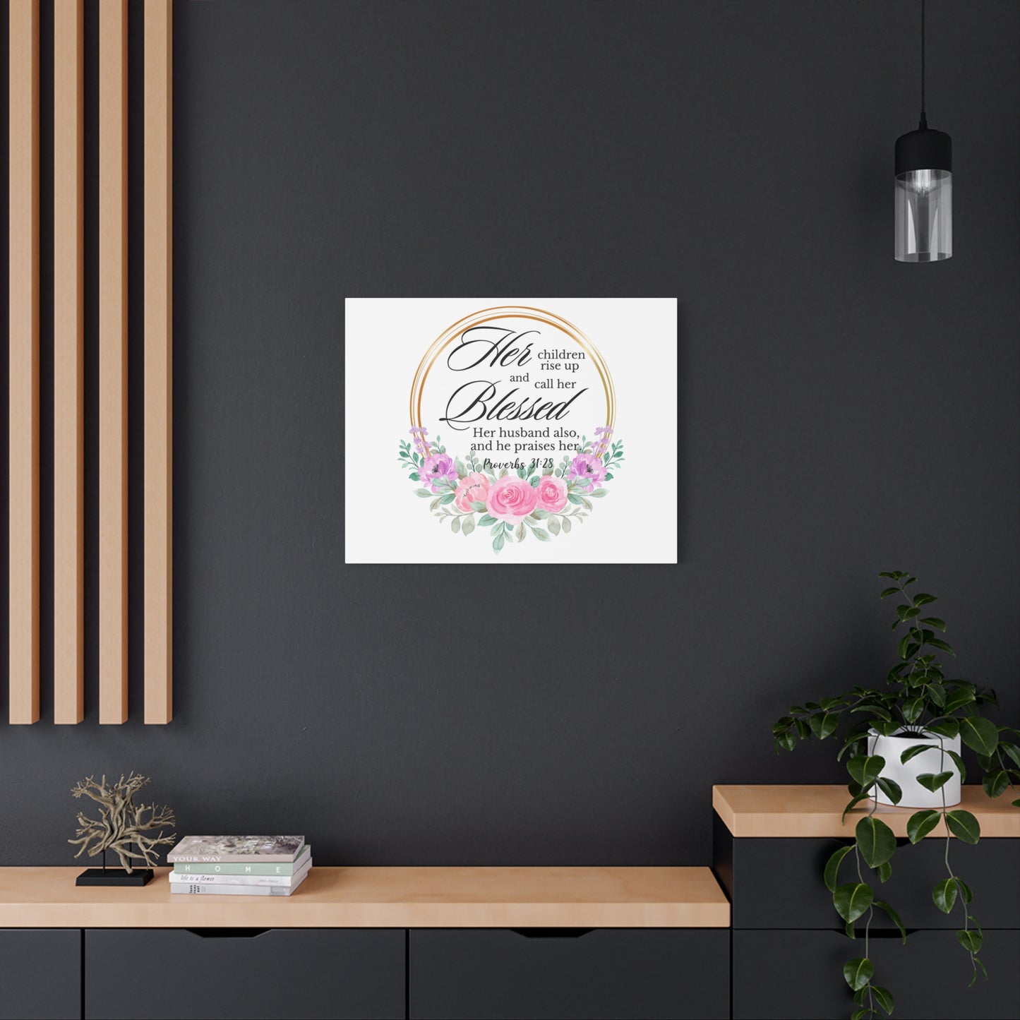 Scripture Walls Proverbs 31:28 She is Blessed Floral Bible Verse Canvas Christian Wall Art Ready to Hang Unframed