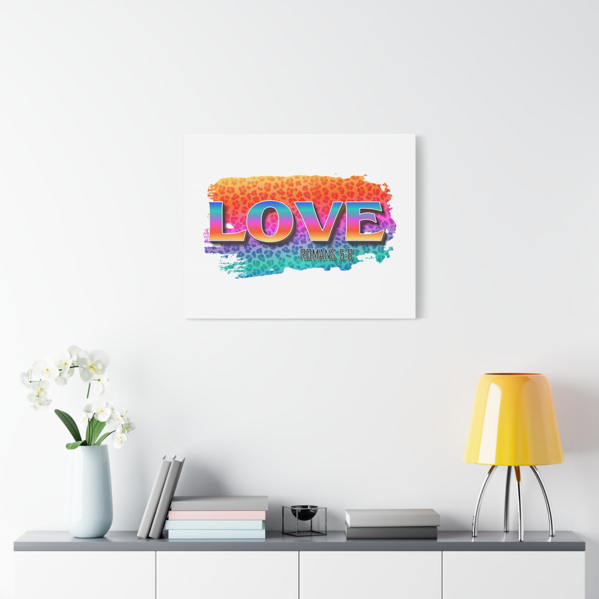 Scripture Canvas Love Romans 5:8 Christian Wall Art Bible Verse Print Ready to Hang