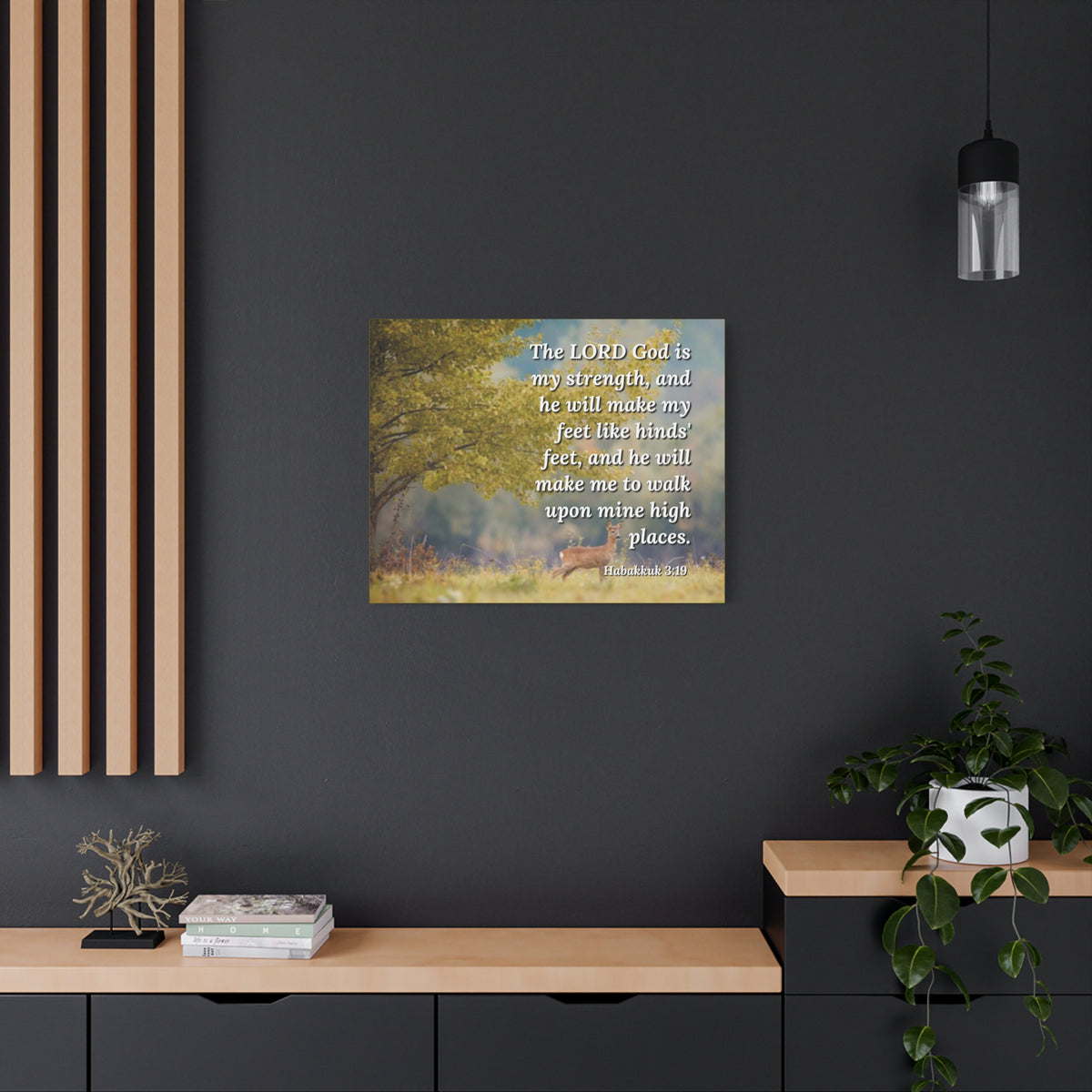 Scripture Canvas My Strength Habakkuk 3:19 Christian Wall Art Bible Verse Print Ready to Hang