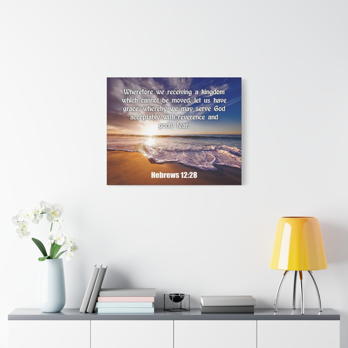 Scripture Canvas Kingdom Sea Hebrews 12:28 KJV Christian Wall Art Bible Verse Print Ready to Hang
