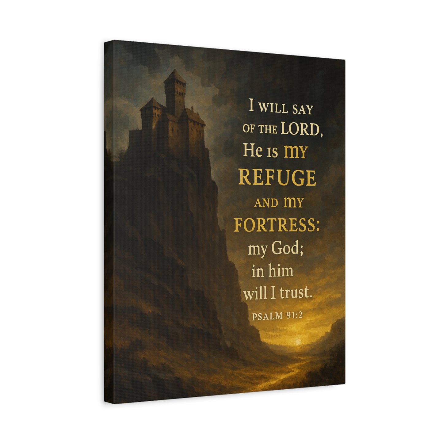 Bible Verse Canvas Psalm 91:2 Christian Home Décor Wall Art Scripture Ready to Hang Faith Print
