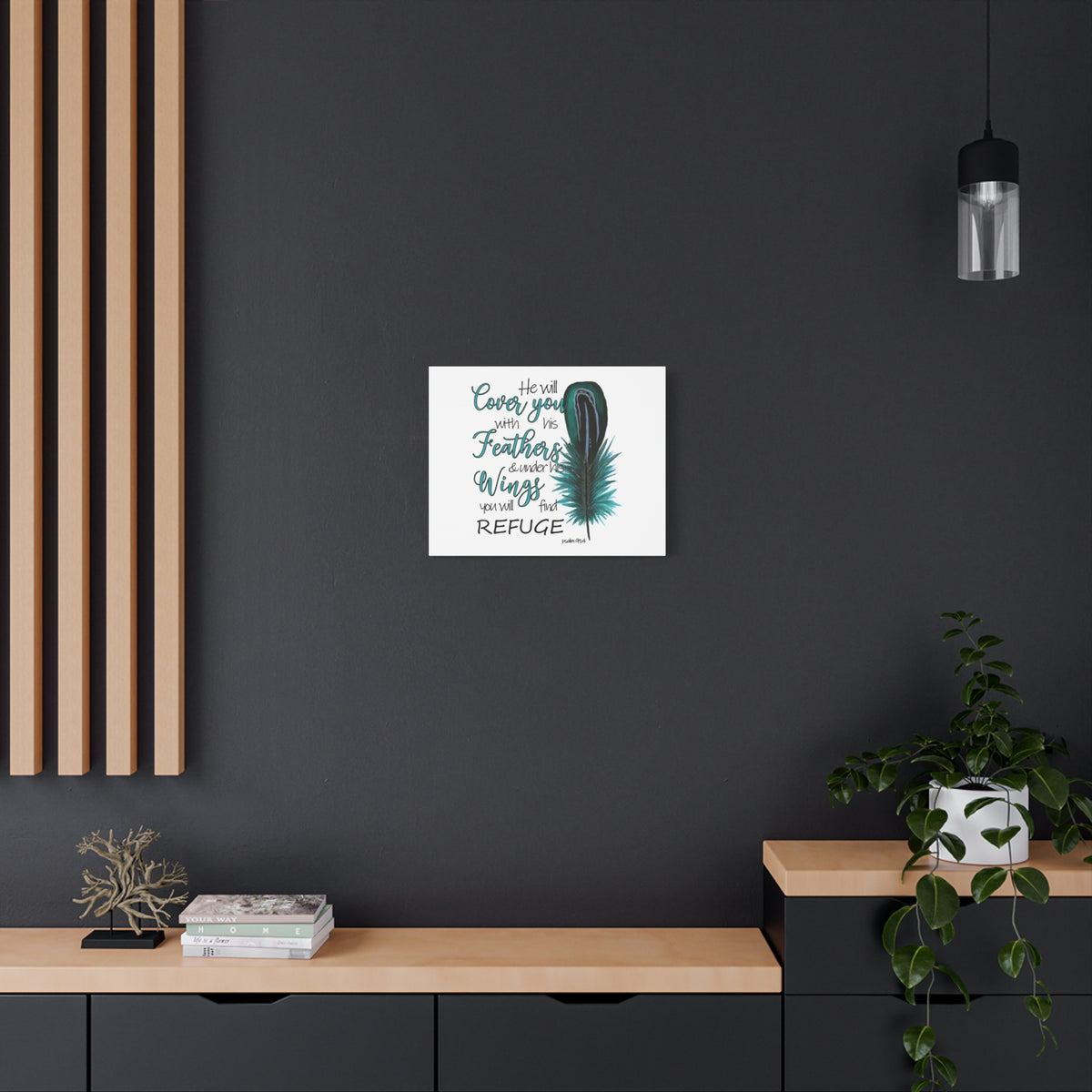 Scripture Canvas He Will Cover You Psalm 91:4 Christian Wall Art Bible Verse Print Ready to Hang