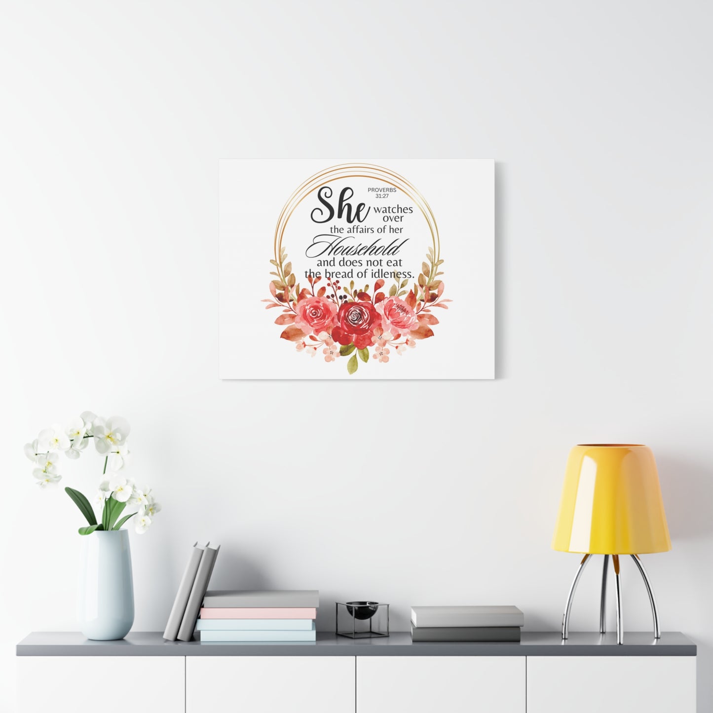 Scripture Walls Proverbs 31:27 She Watches Over Her Household Bible Verse Canvas Christian Wall Art Ready to Hang Unframed