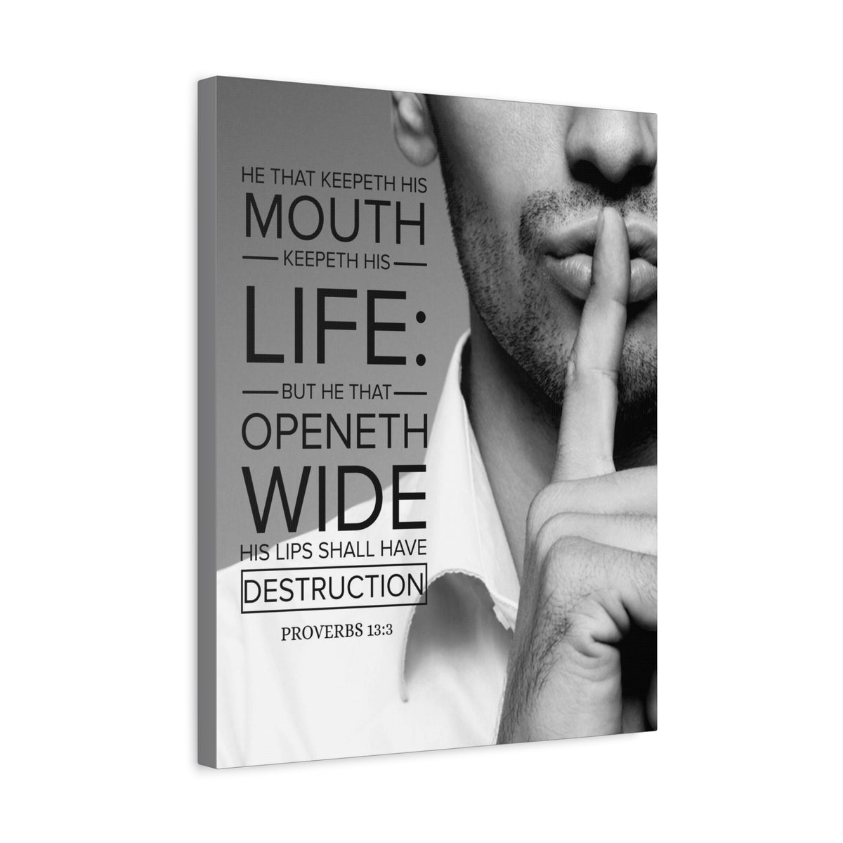 Scripture Canvas He That Keepeth His Mouth Proverbs 13:3 Christian Wall Art Bible Verse Print Ready to Hang