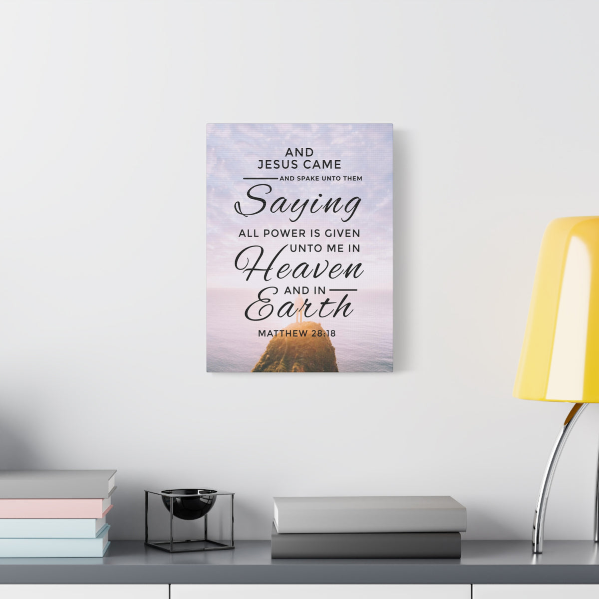 Scripture Canvas Heaven and Earth Matthew 28:18 Christian Wall Art Bible Verse Print Ready to Hang
