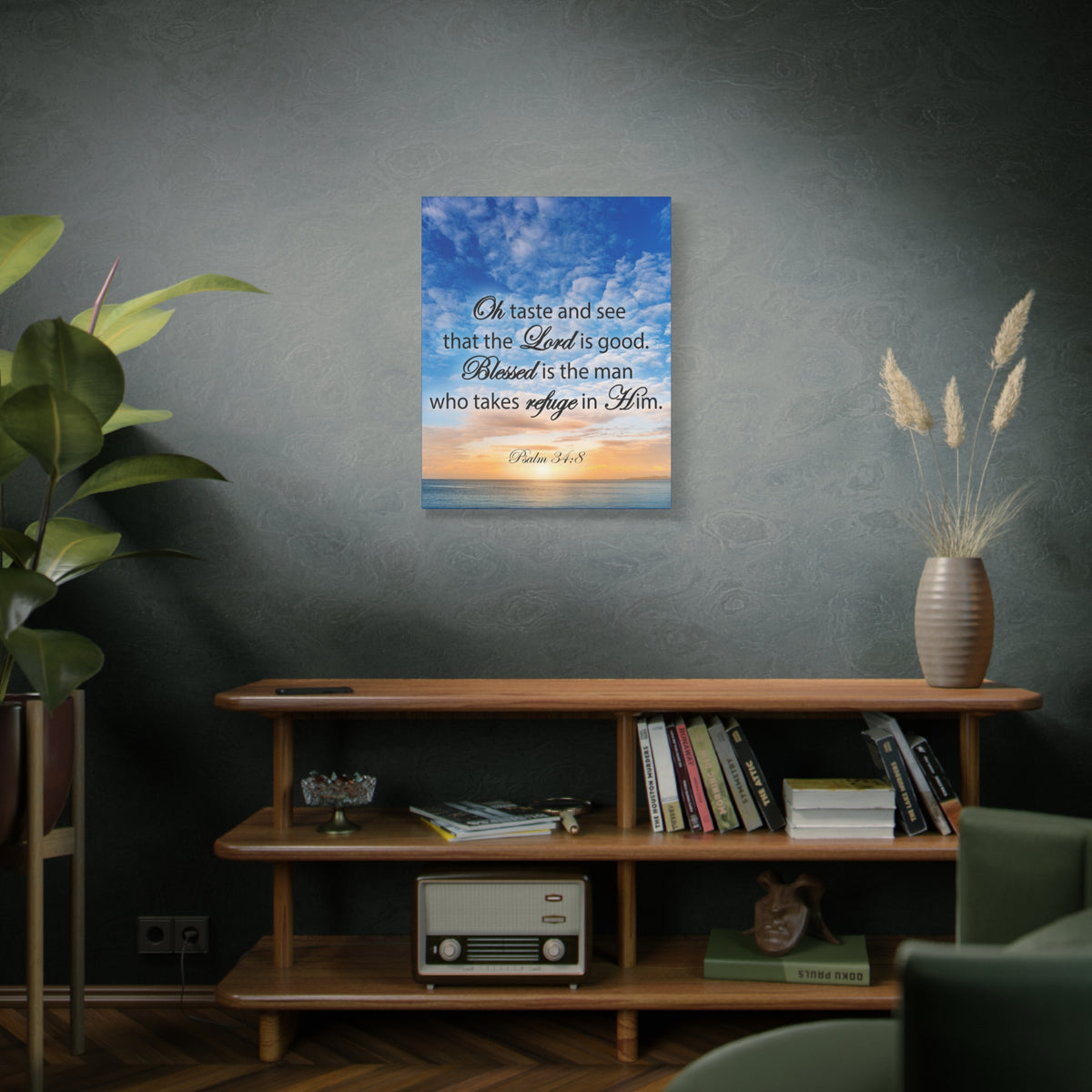 Scripture Canvas Blessed is The Man Psalm 34:8 Christian Wall Art Bible Verse Print Ready to Hang