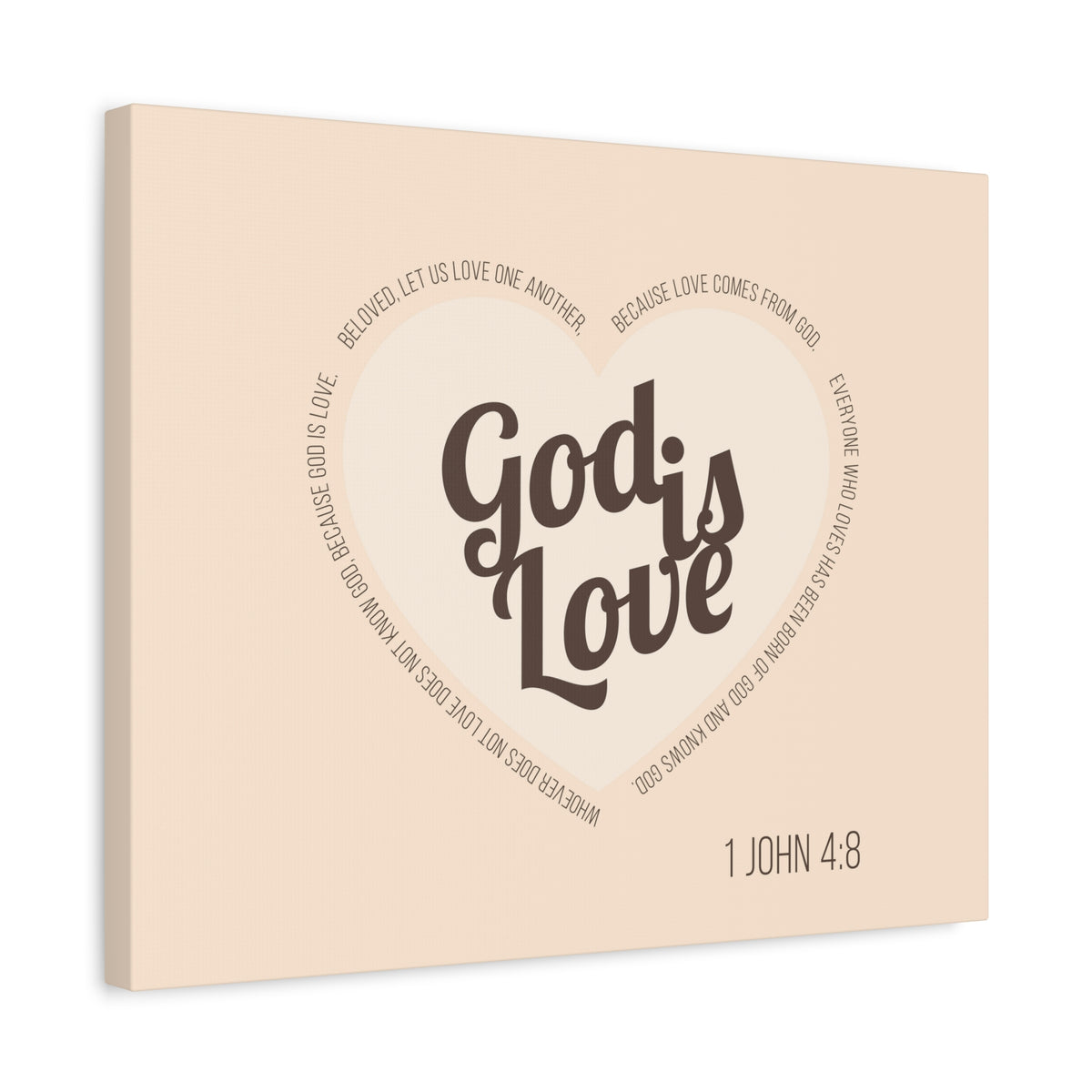 Scripture Canvas God Is Love 1 John 4:8 Light Brown Christian Wall Art Bible Verse Print Ready to Hang