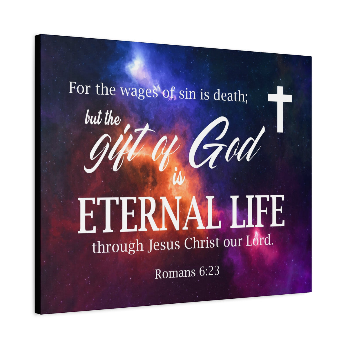 Scripture Canvas Gift of God is Eternal Life Romans 6:23 Christian Wall Art Bible Verse Print Ready to Hang