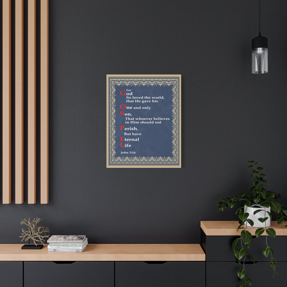 Scripture Canvas Gospel John 3:16 Christian Wall Art Bible Verse Print Ready to Hang