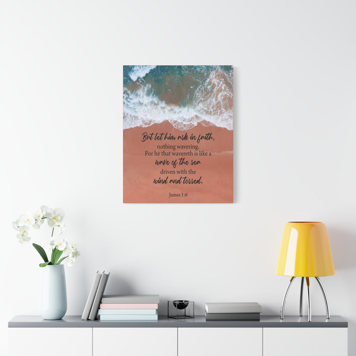 Scripture Canvas Wave of the Sea James 1:6 Christian Wall Art Bible Verse Print Ready to Hang