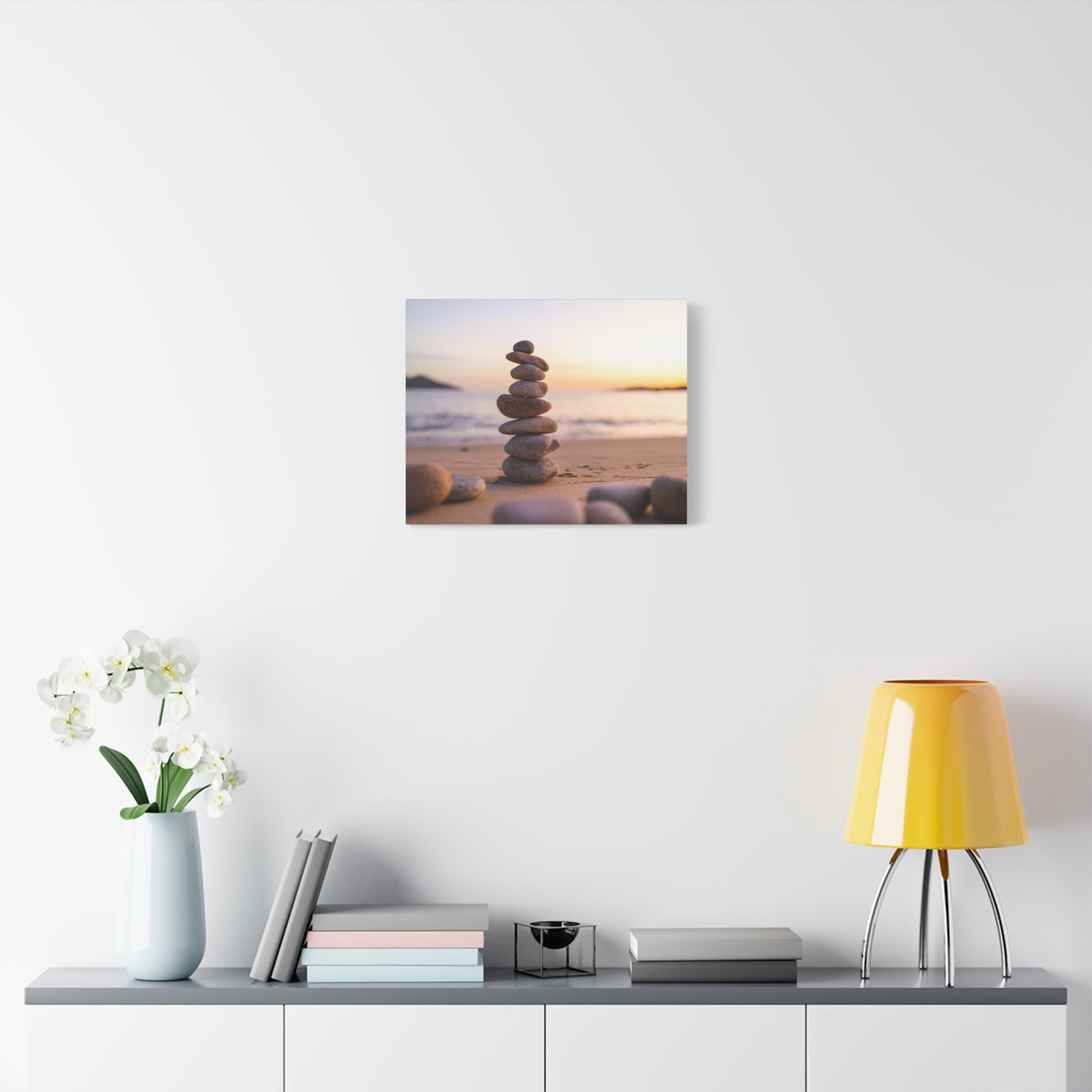Pebbles Stack Over Blue Sea Nature Wilderness Photography Canvas Wall Art for Home Decor Ready-to-Hang