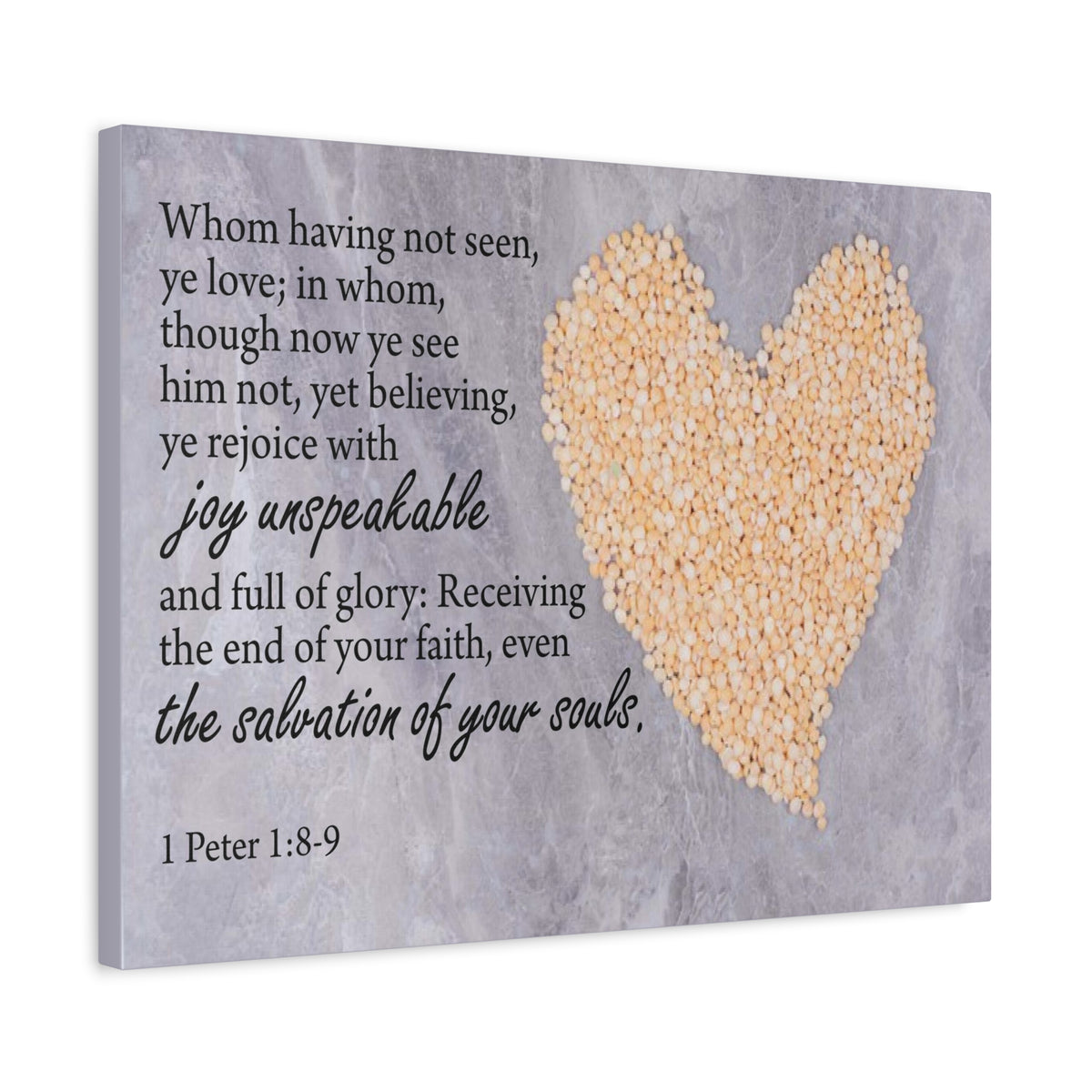 Scripture Canvas The Salvation of Your Souls 1 Peter 1:8-9 Christian Wall Art Bible Verse Print Ready to Hang