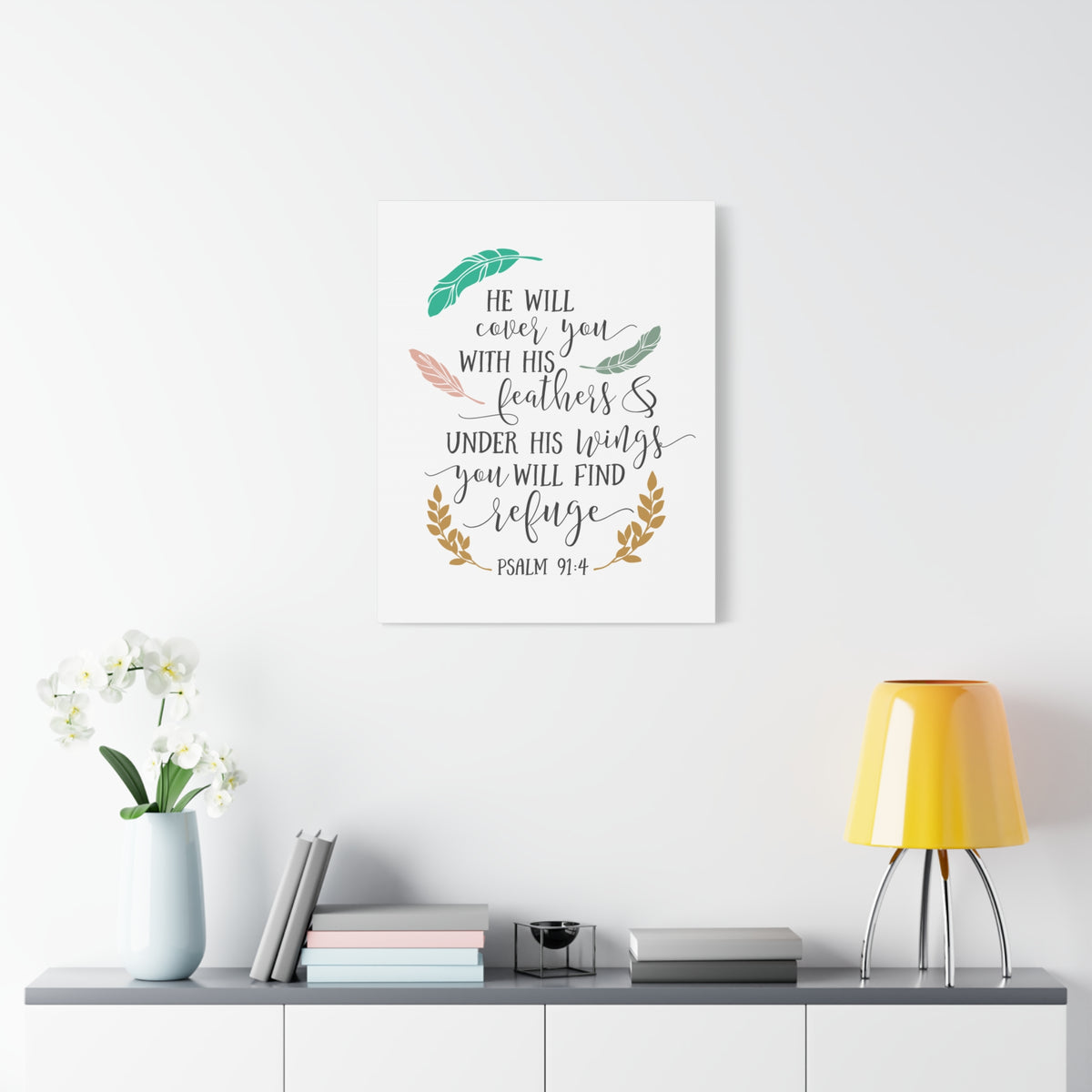 Scripture Canvas He Will Cover You Psalm 91:4 Christian Wall Art Bible Verse Print Ready to Hang