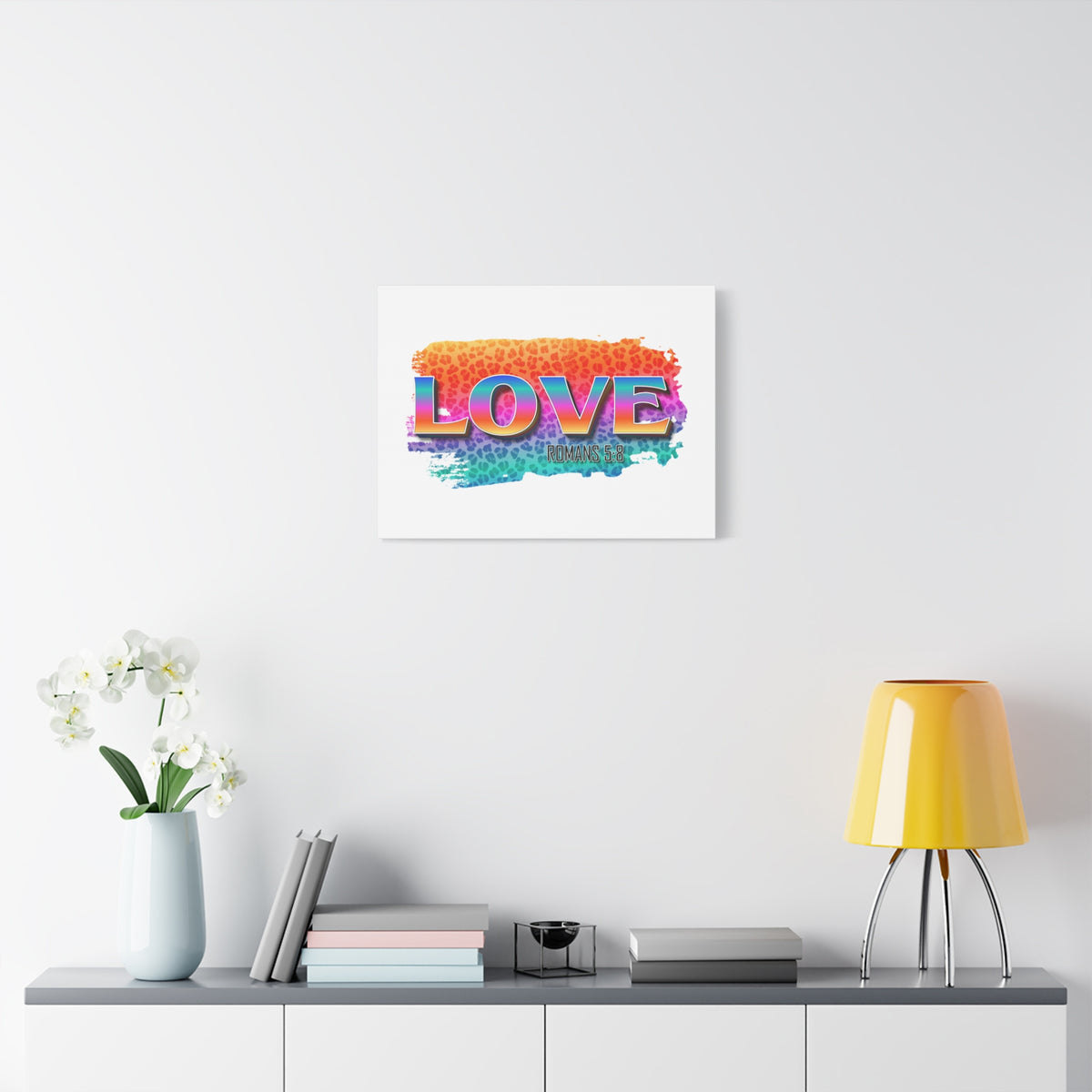 Scripture Canvas Love Romans 5:8 Christian Wall Art Bible Verse Print Ready to Hang