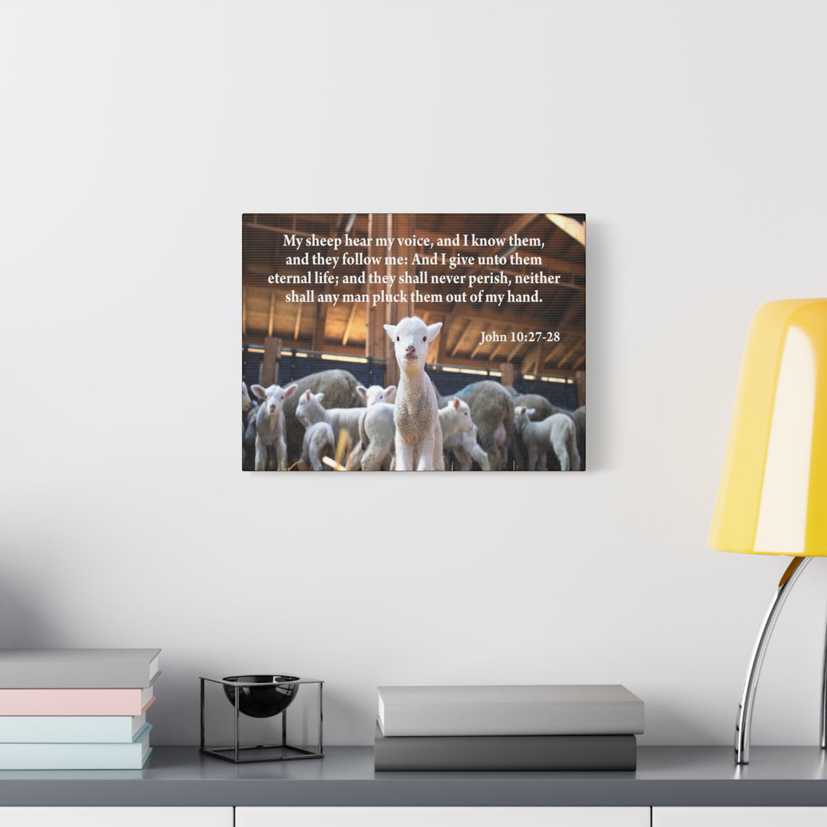 Scripture Canvas My Sheep Hear My Voice John 10:27-28 Christian Wall Art Bible Verse Print Ready to Hang