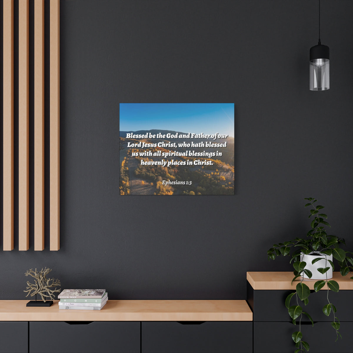 Scripture Canvas Spiritual Blessings Ephesians 1:3 Christian Wall Art Bible Verse Print Ready to Hang