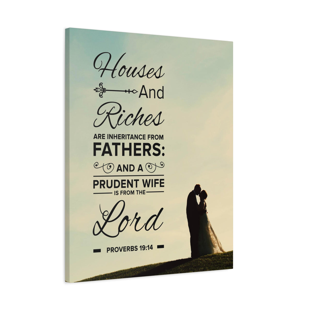 Scripture Canvas House and Riches Proverbs 19:14 Christian Wall Art Bible Verse Print Ready to Hang