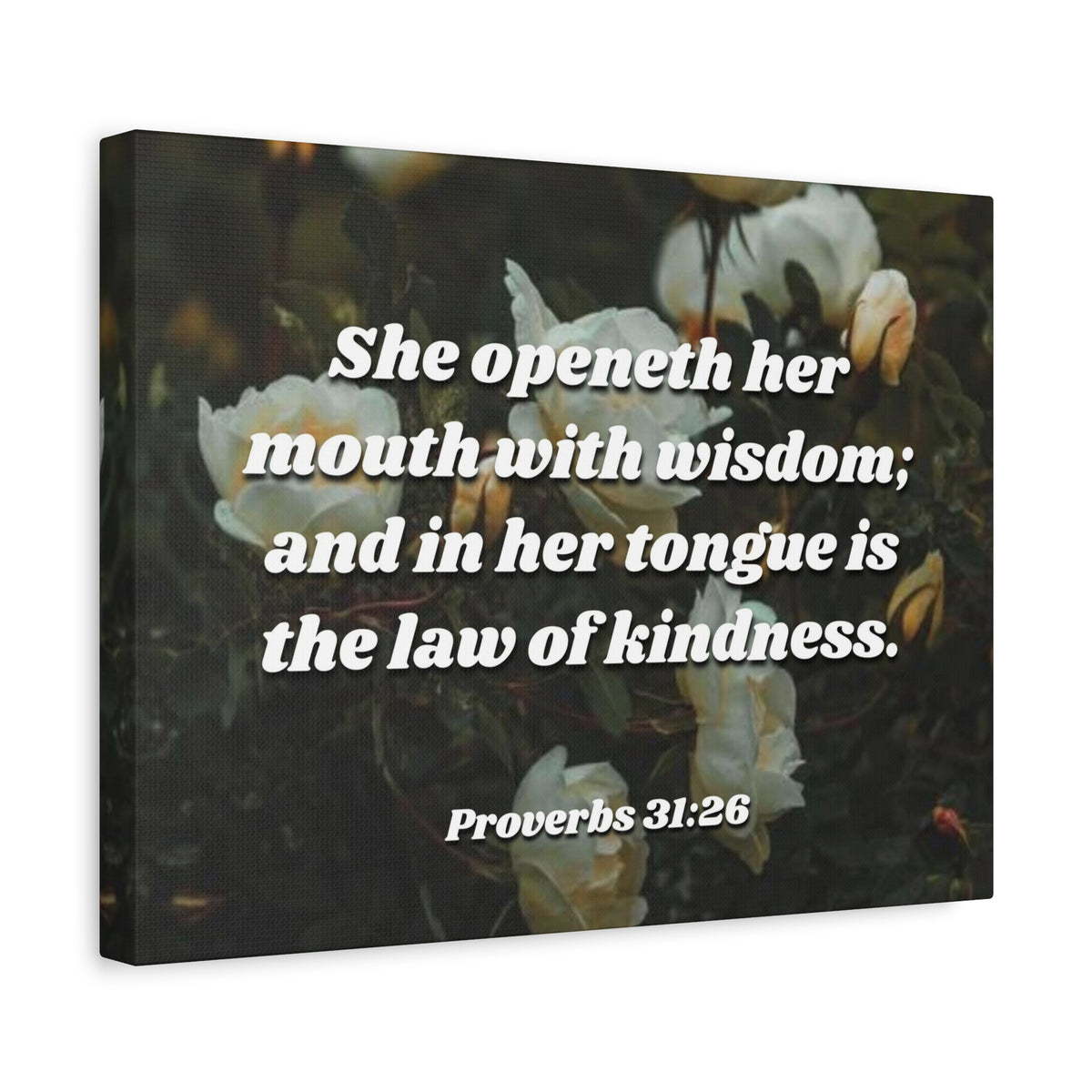 Scripture Canvas The Law Of Kindness Proverbs 31:26 Christian Wall Art Bible Verse Print Ready to Hang