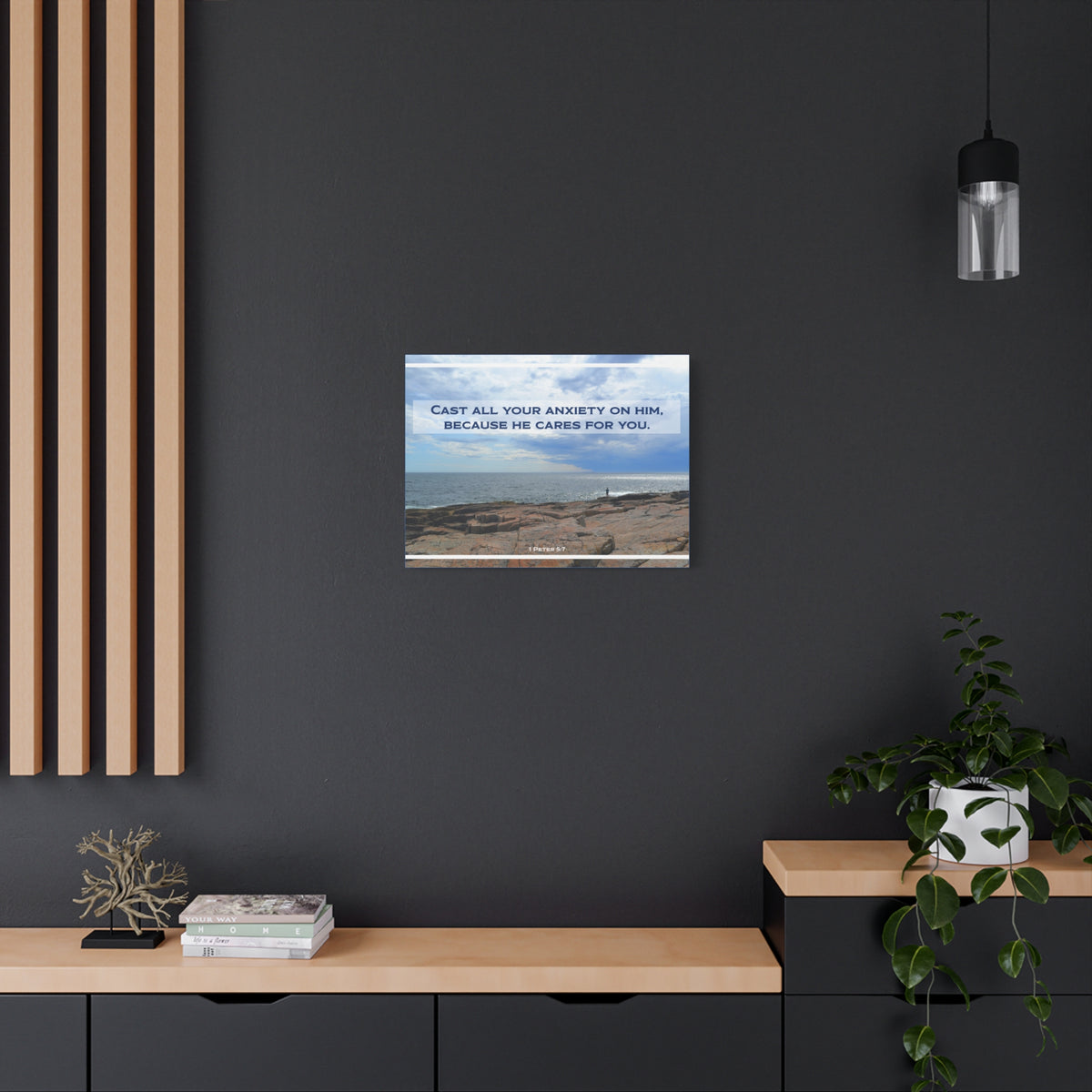 Scripture Canvas He Cares For You 1 Peter 5:7 Christian Wall Art Bible Verse Print Ready to Hang