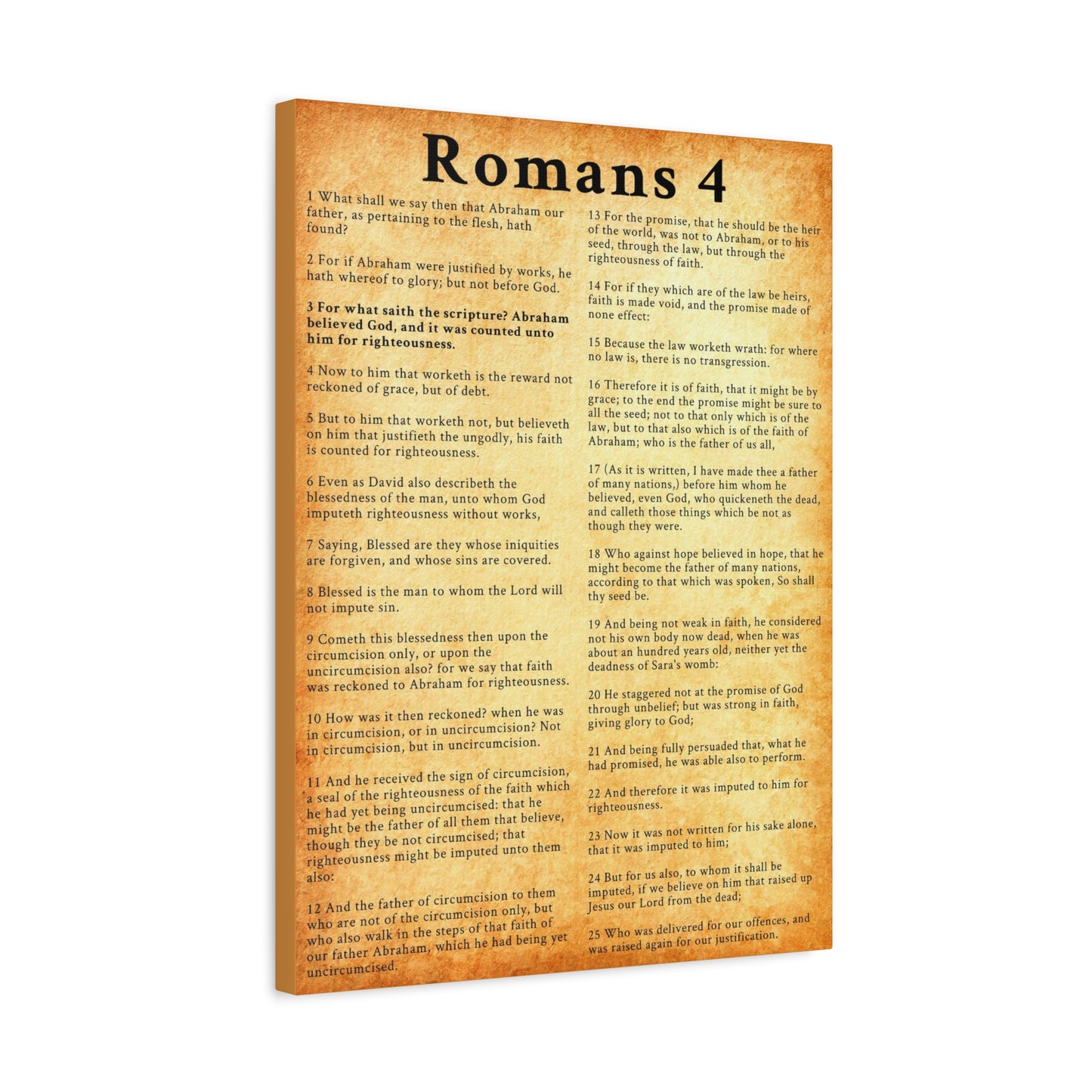 Scripture Walls Romans 4 KJV Gold Bible Chapter Canvas Christian Wall Art Ready to Hang Unframed