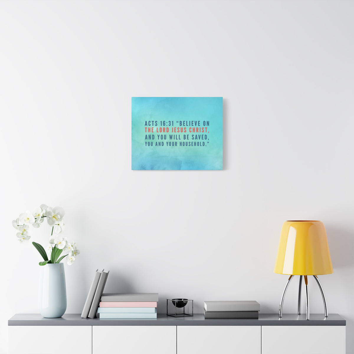 Scripture Canvas You Will Be Saved Acts 16:31 Christian Wall Art Bible Verse Print Ready to Hang