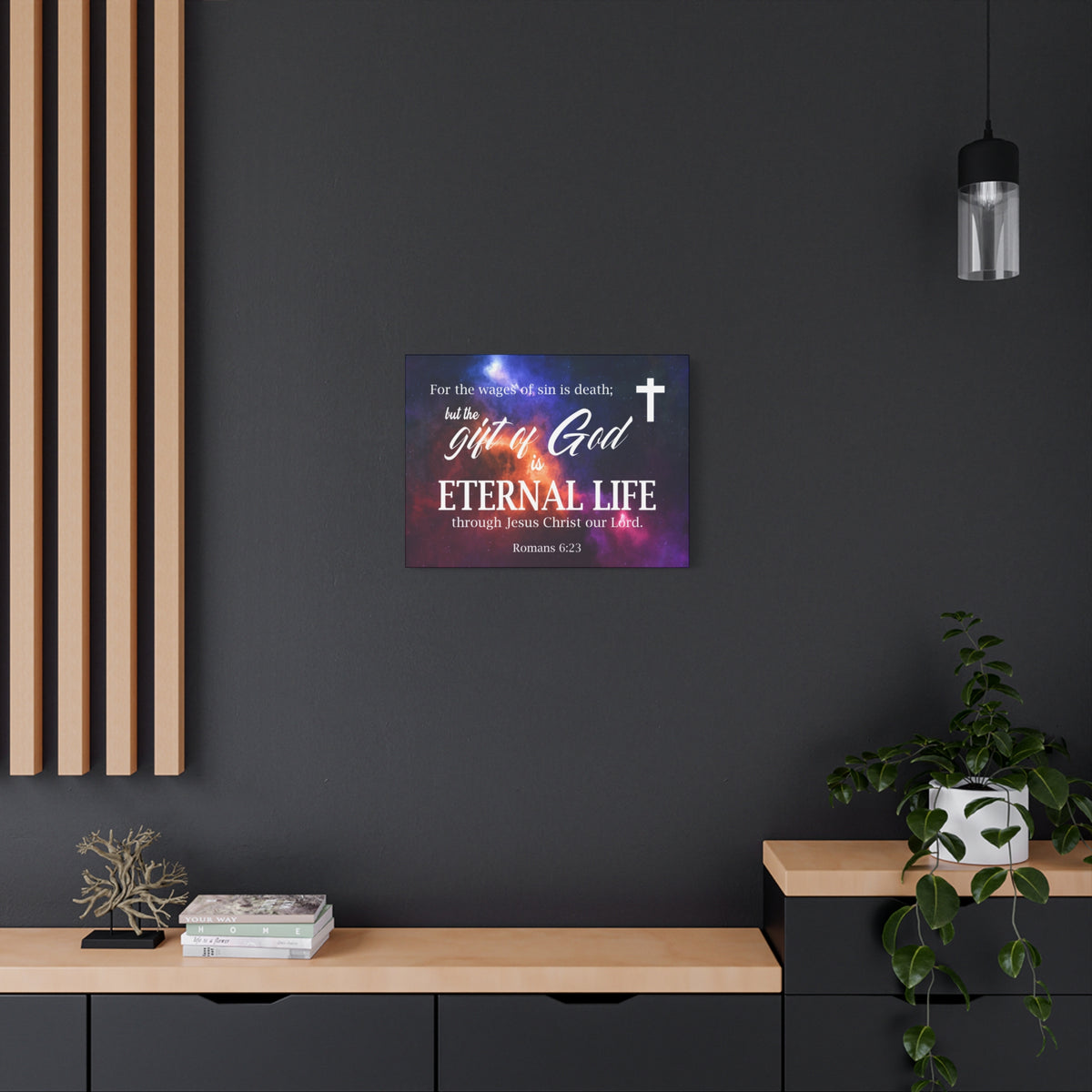 Scripture Canvas Gift of God is Eternal Life Romans 6:23 Christian Wall Art Bible Verse Print Ready to Hang