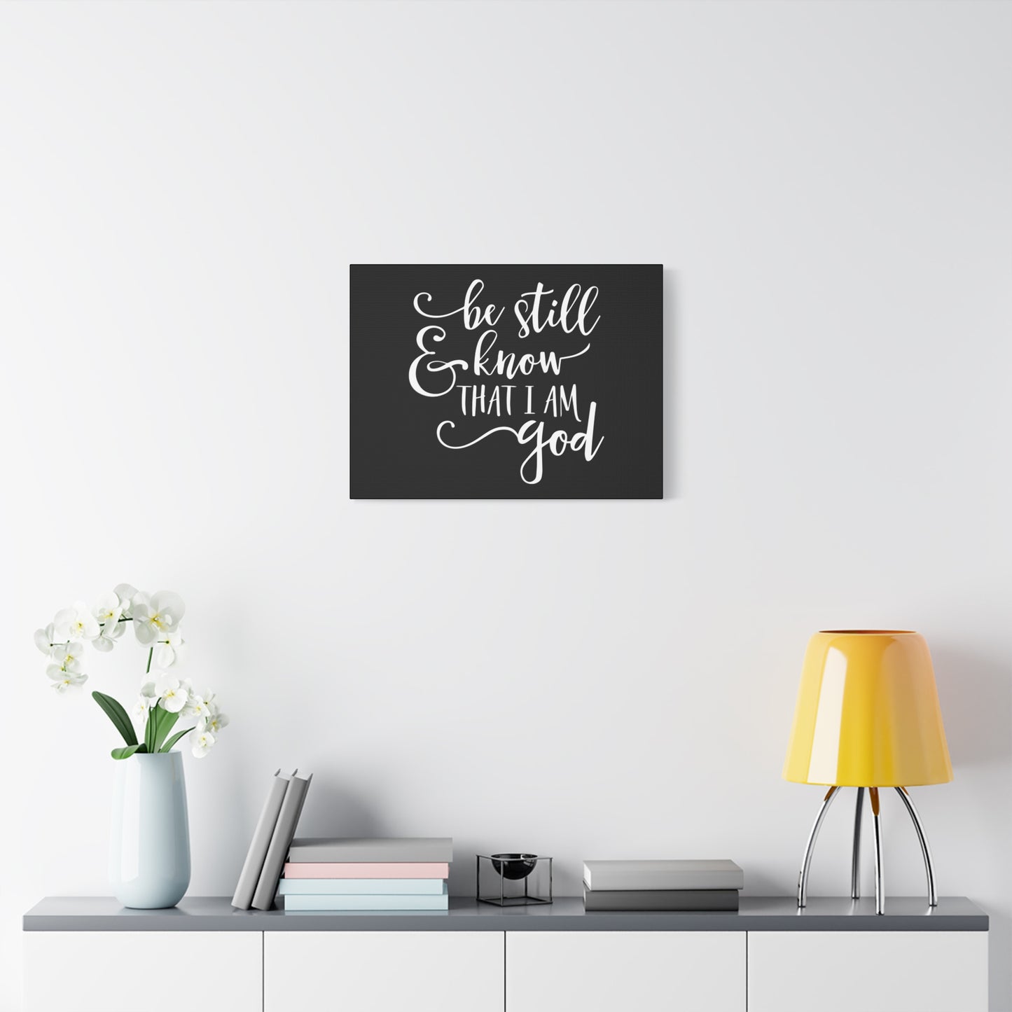 Scripture Canvas Be Still And Know That I Am God Psalm 46:10 Black Christian Wall Art Bible Verse Print Ready to Hang